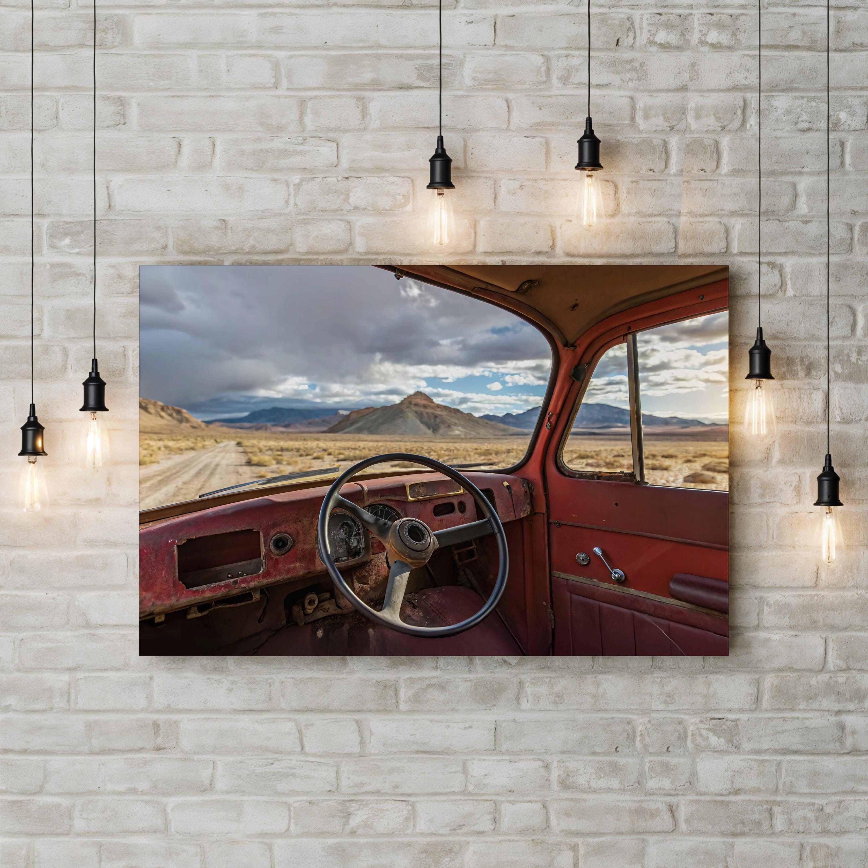 Vintage Car Desert View – Vintage Photography Wall Art | Classic Automobile Canvas Print
