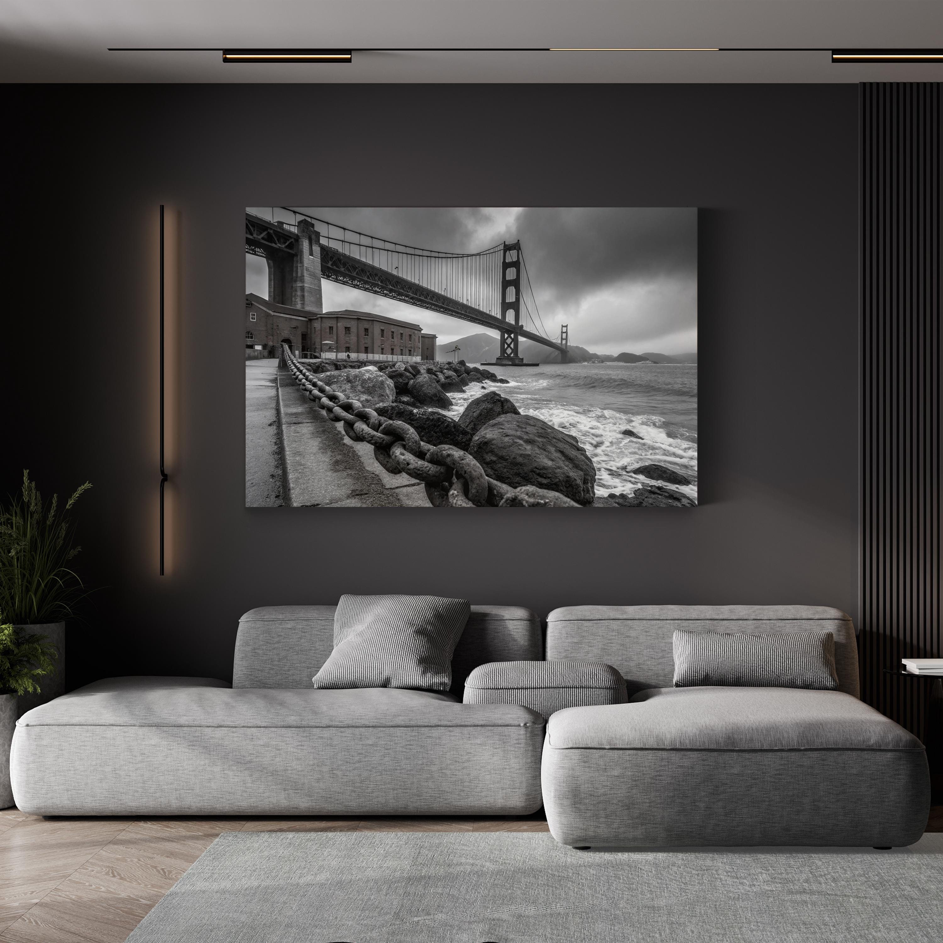 Black & White Suspension Bridge – Vintage Photography Wall Art | Coastal Architectural Canvas Print