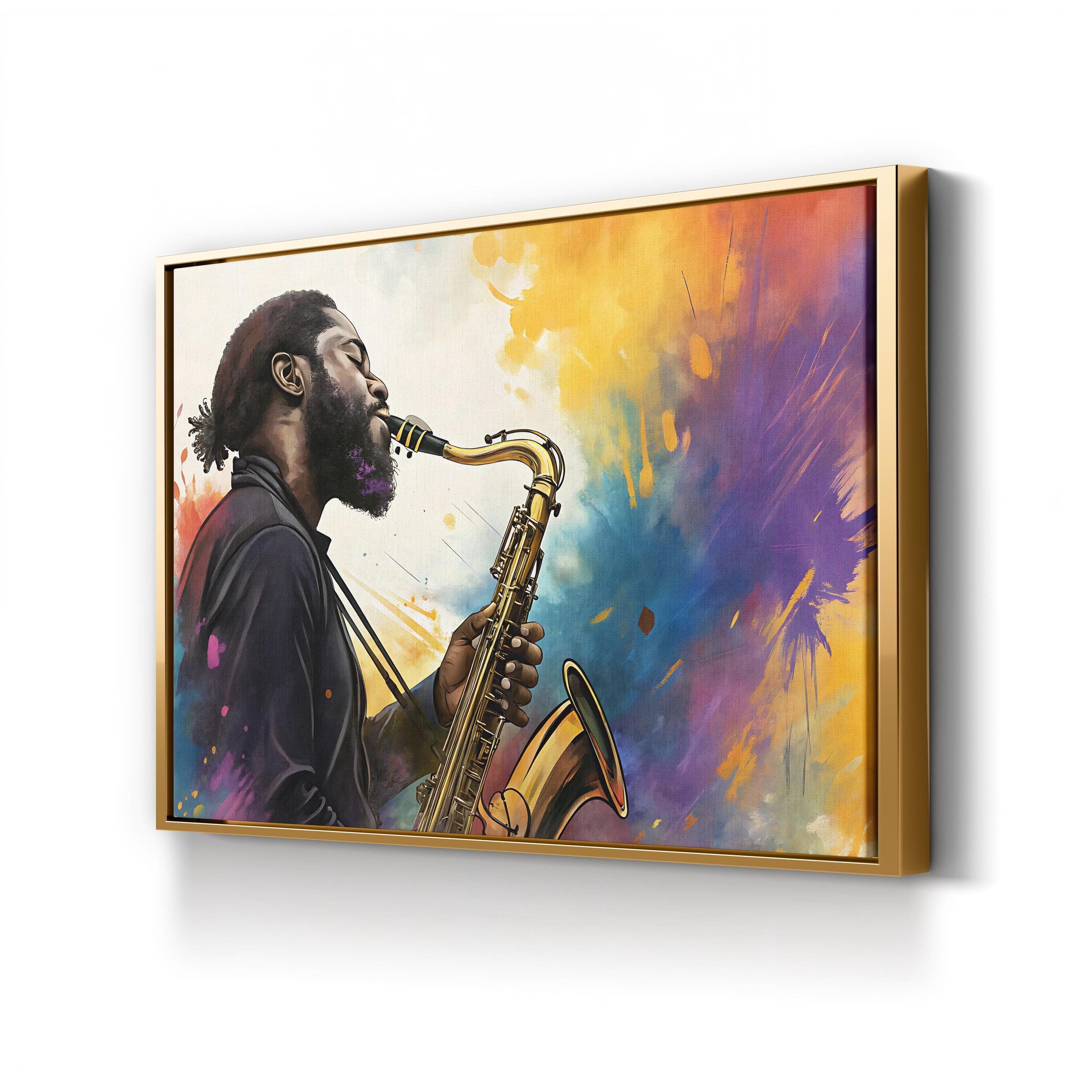 Jazz Saxophonist Color Splash – Period Illustration Wall Art | Abstract Music Canvas Print