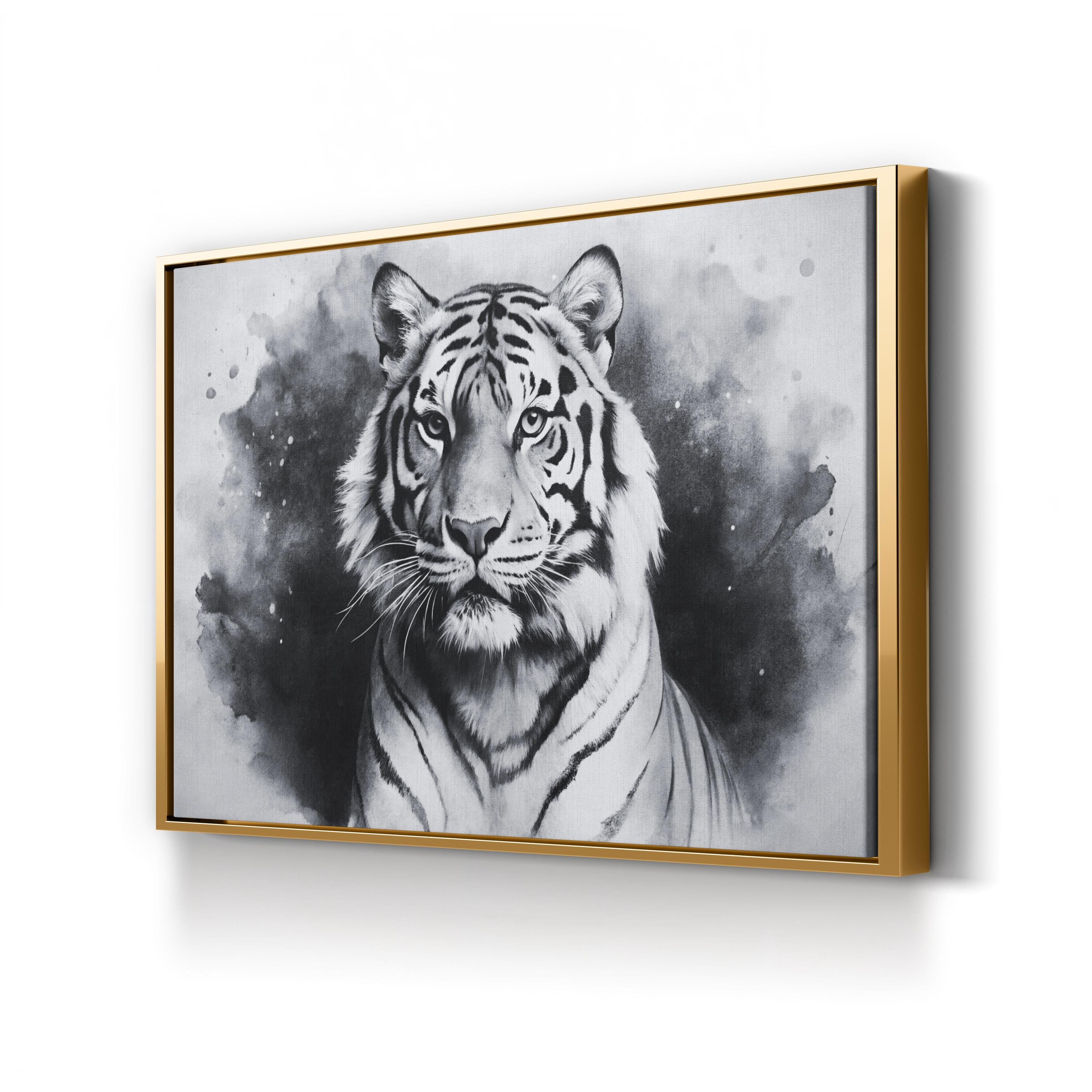 Black & White Tiger Portrait – Period Illustration Wall Art | Monochrome Wildlife Canvas Print