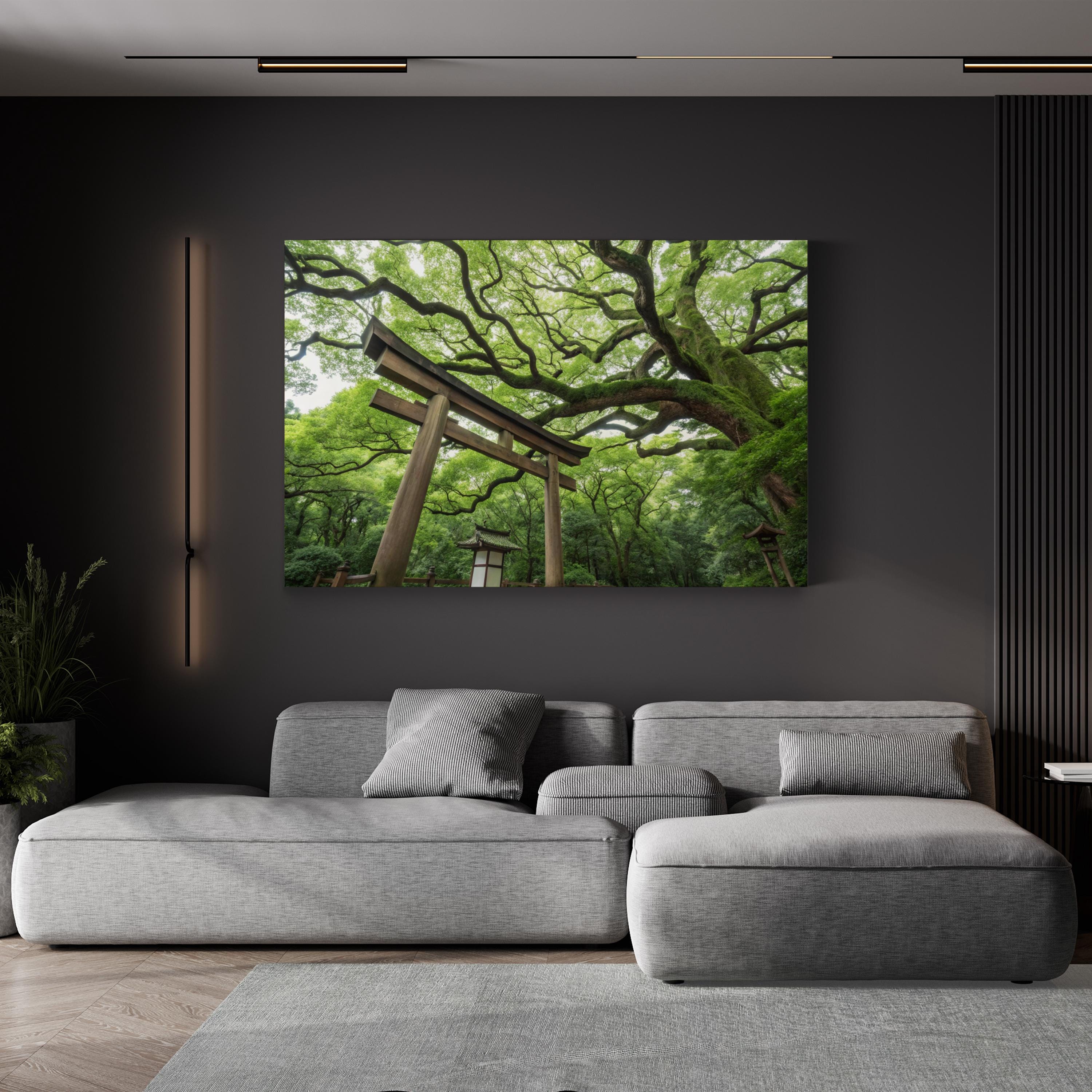 Zen Garden Torii Gate – Period Illustration Wall Art | Japanese Landscape Canvas Print