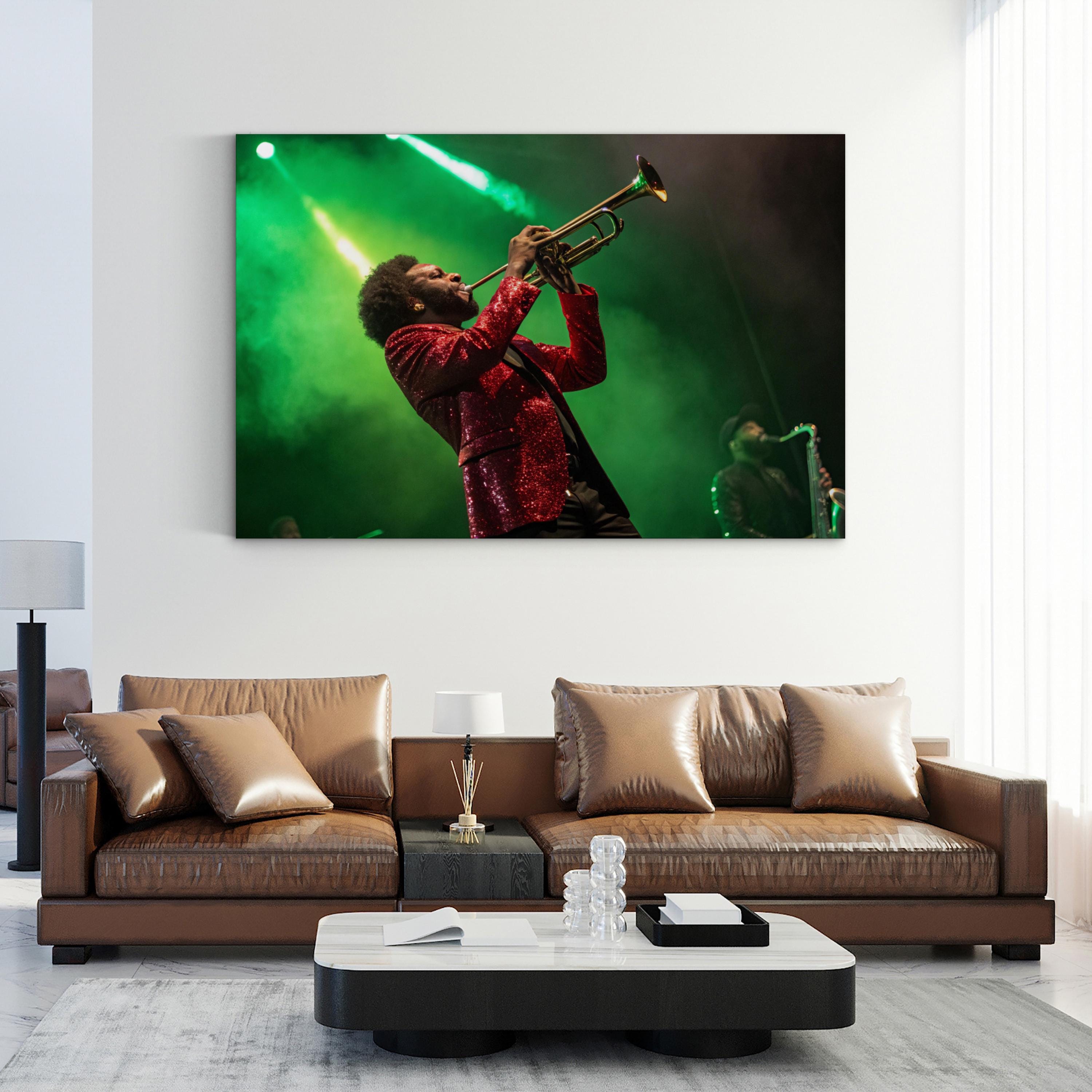 Trumpeter Stage Performance – Vintage Photography Wall Art | Live Music Canvas Print