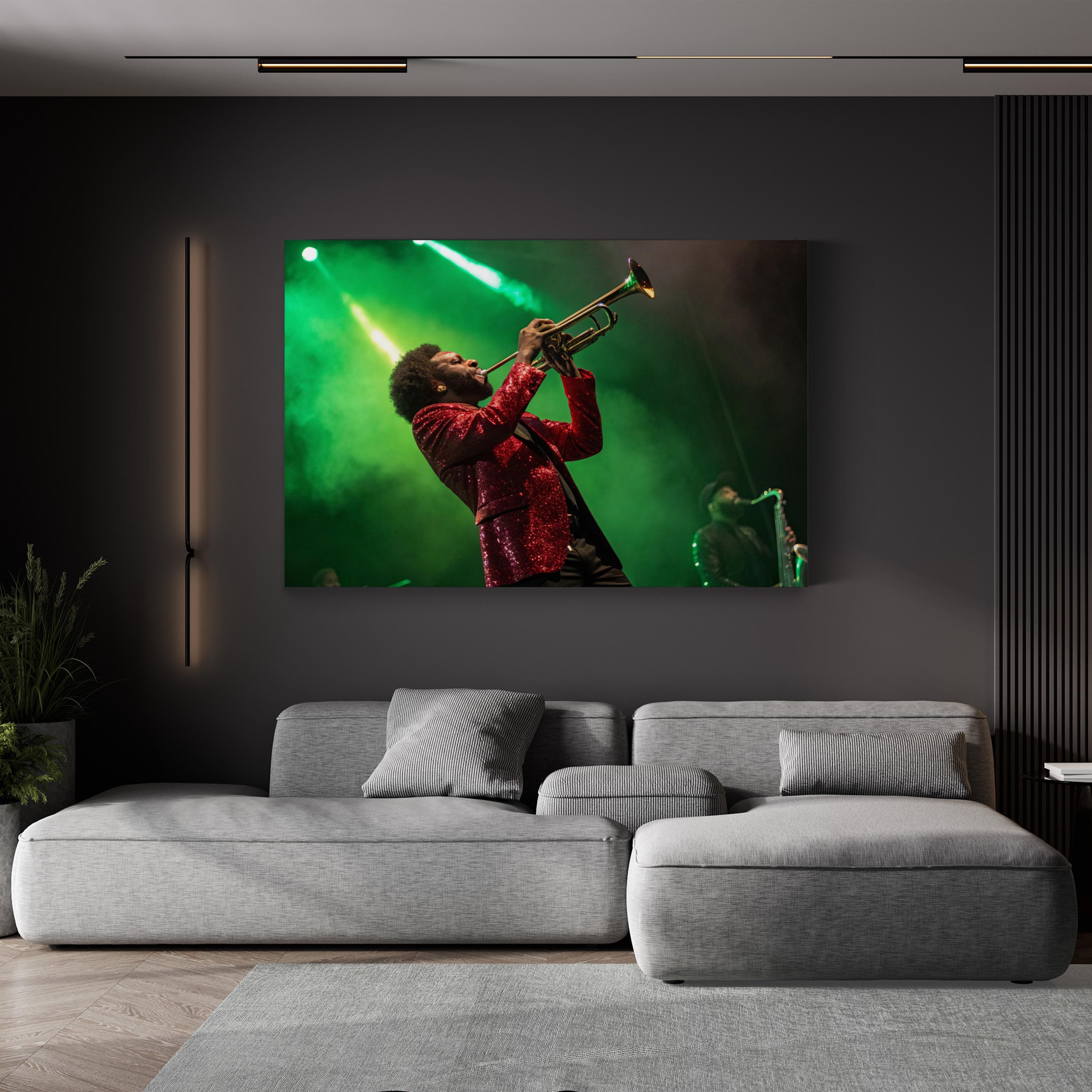 Trumpeter Stage Performance – Vintage Photography Wall Art | Live Music Canvas Print