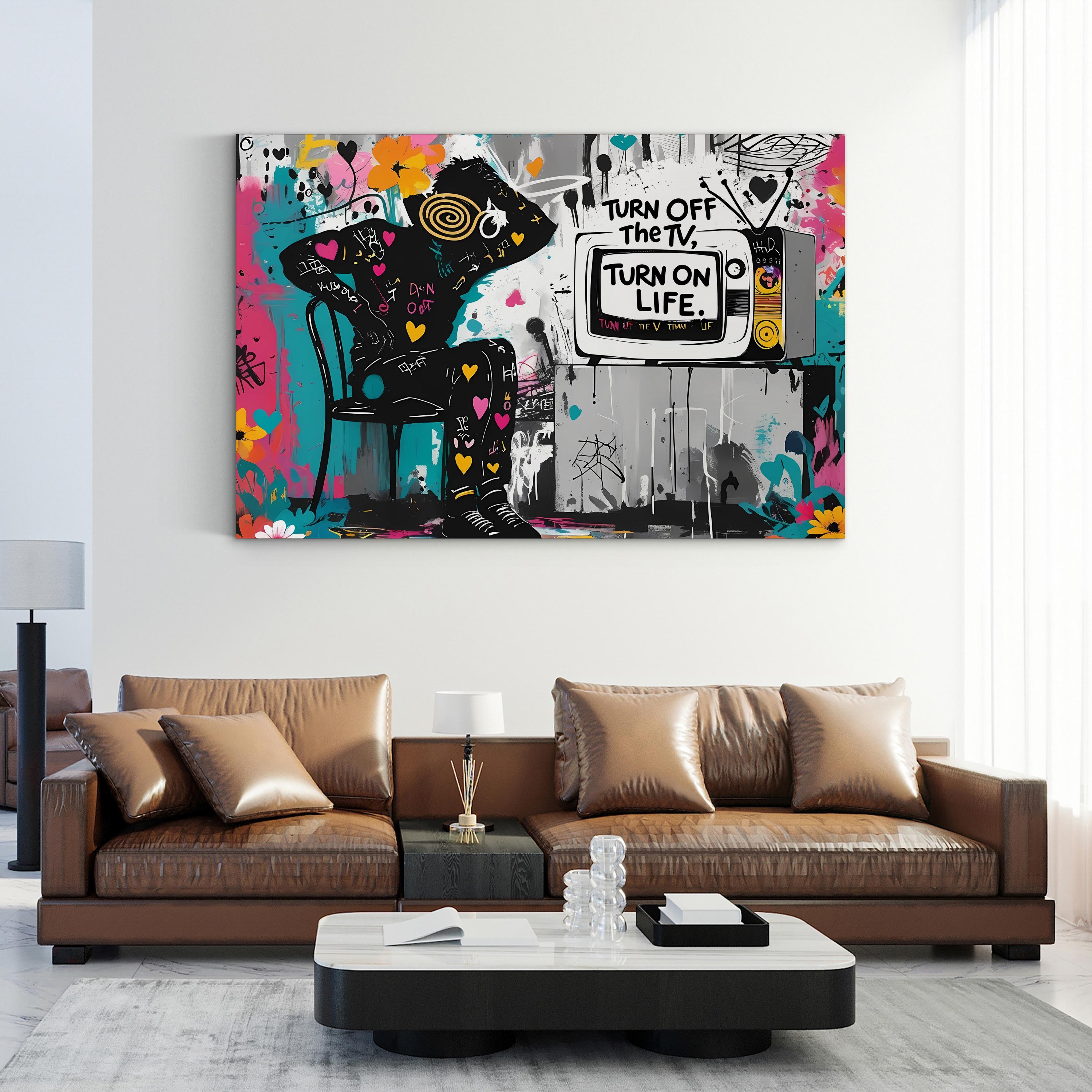 Turn ON LIFE Canvas Inspirational Street Art: Bold Motivational Urban Wall Print