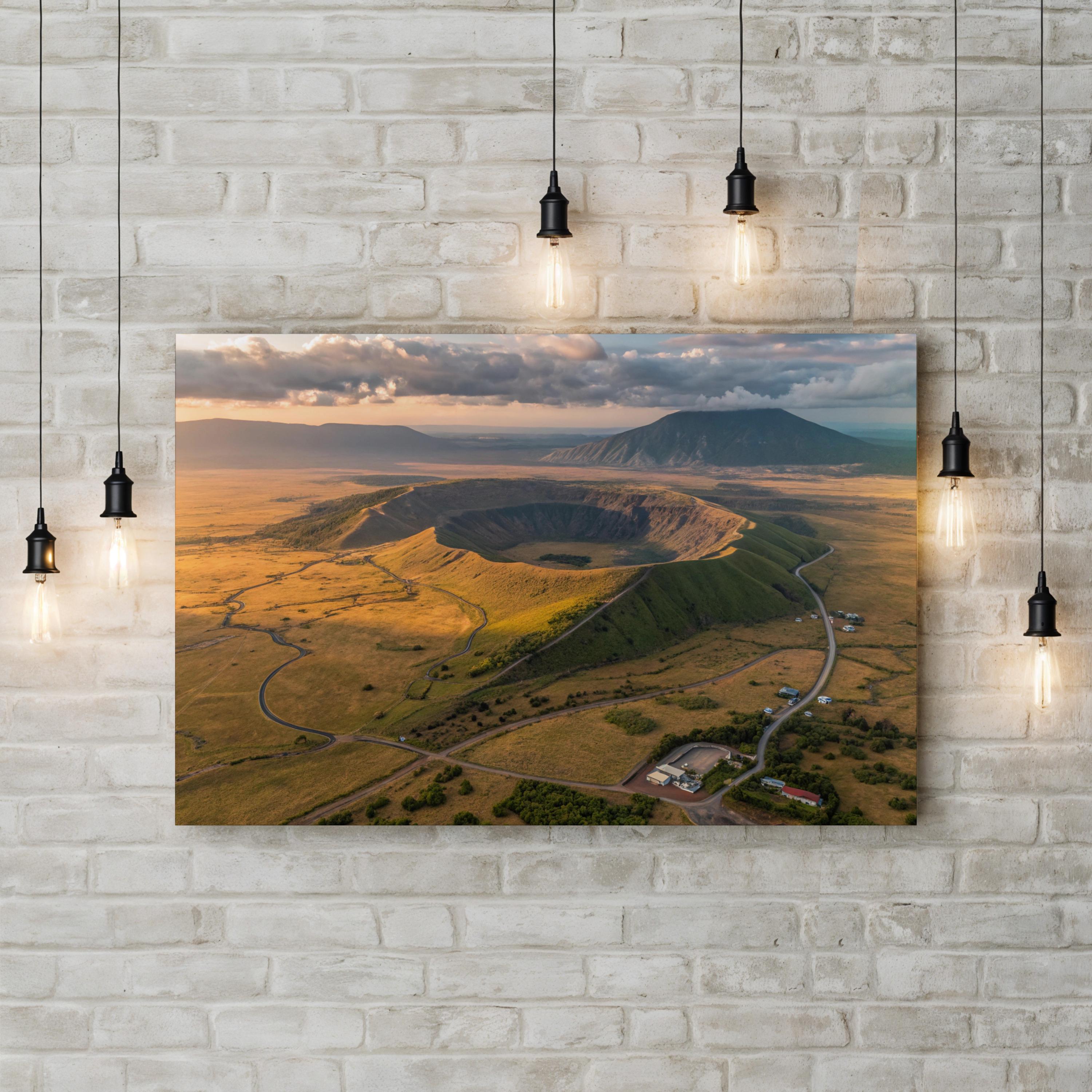 Iceland Volcano Crater Aerial – Vintage Photography Wall Art | Volcanic Landscape Canvas Print