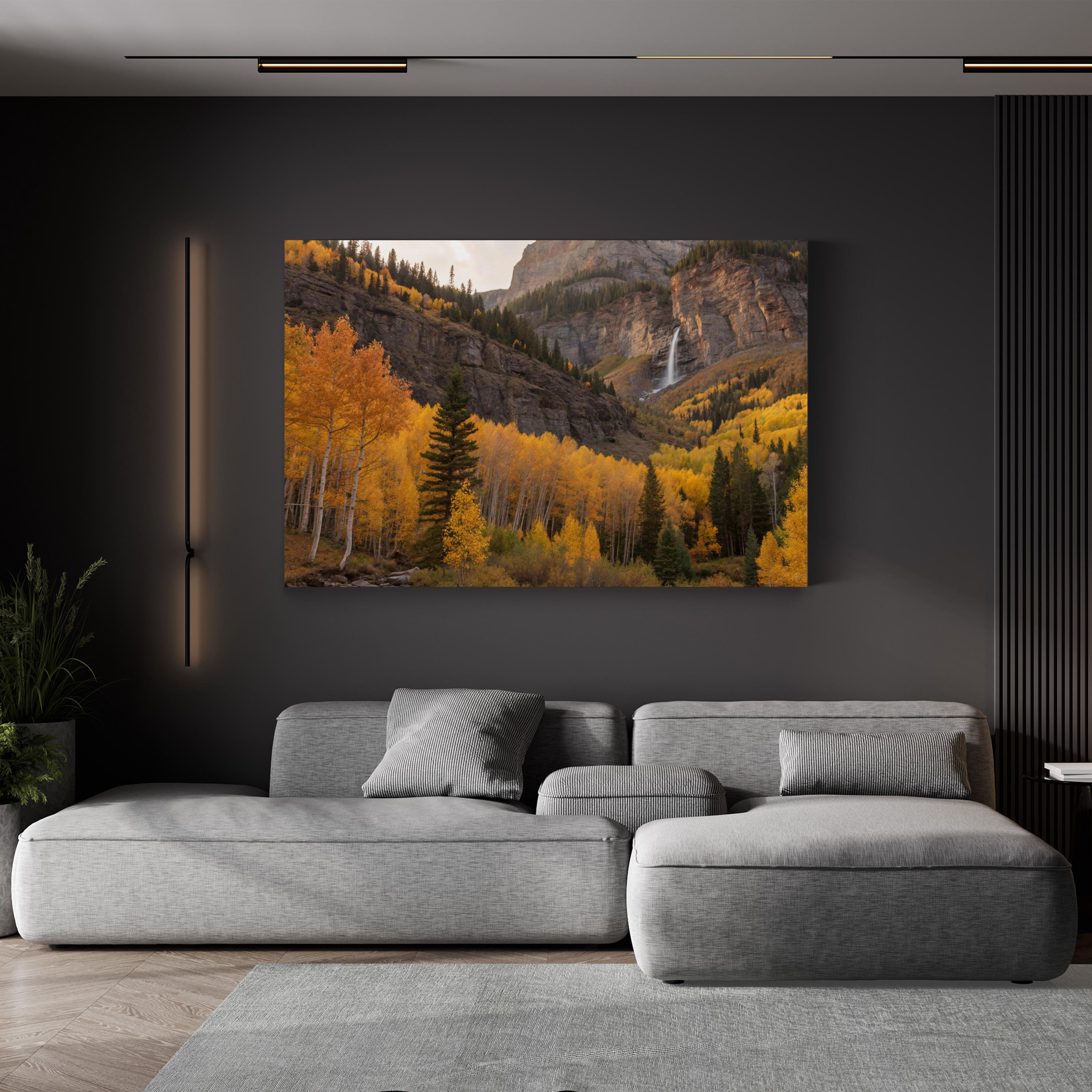 Mountain Valley Waterfall Autumn – Vintage Photography Wall Art | Scenic Landscape Canvas Print