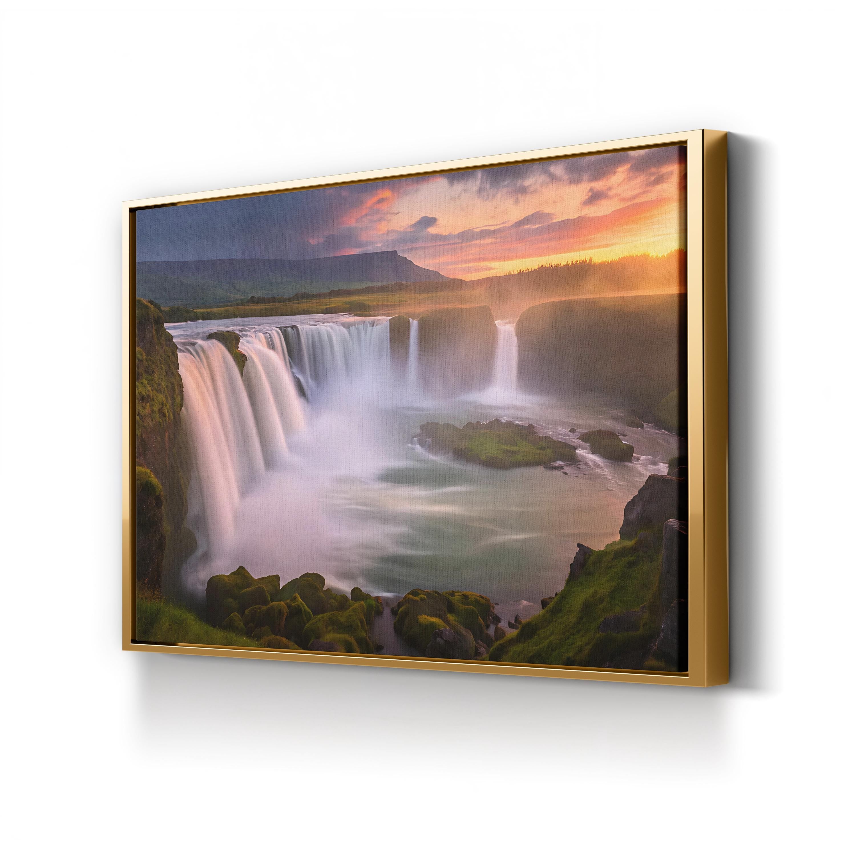 Godafoss Waterfall, Iceland – Vintage Photography Wall Art | Nature Landscape Canvas Print