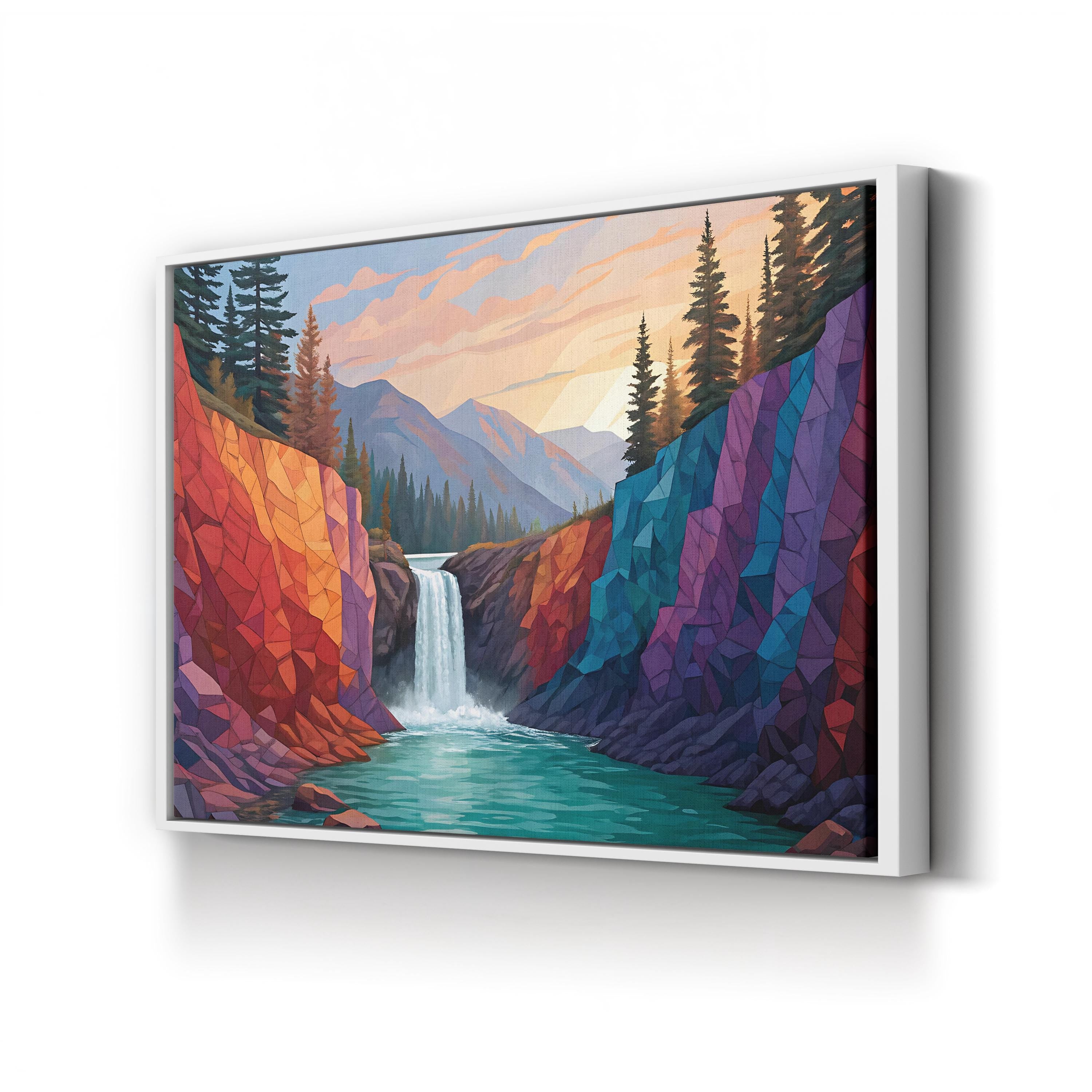 Geometric Waterfall – Period Illustration Wall Art | Abstract Landscape Canvas Print