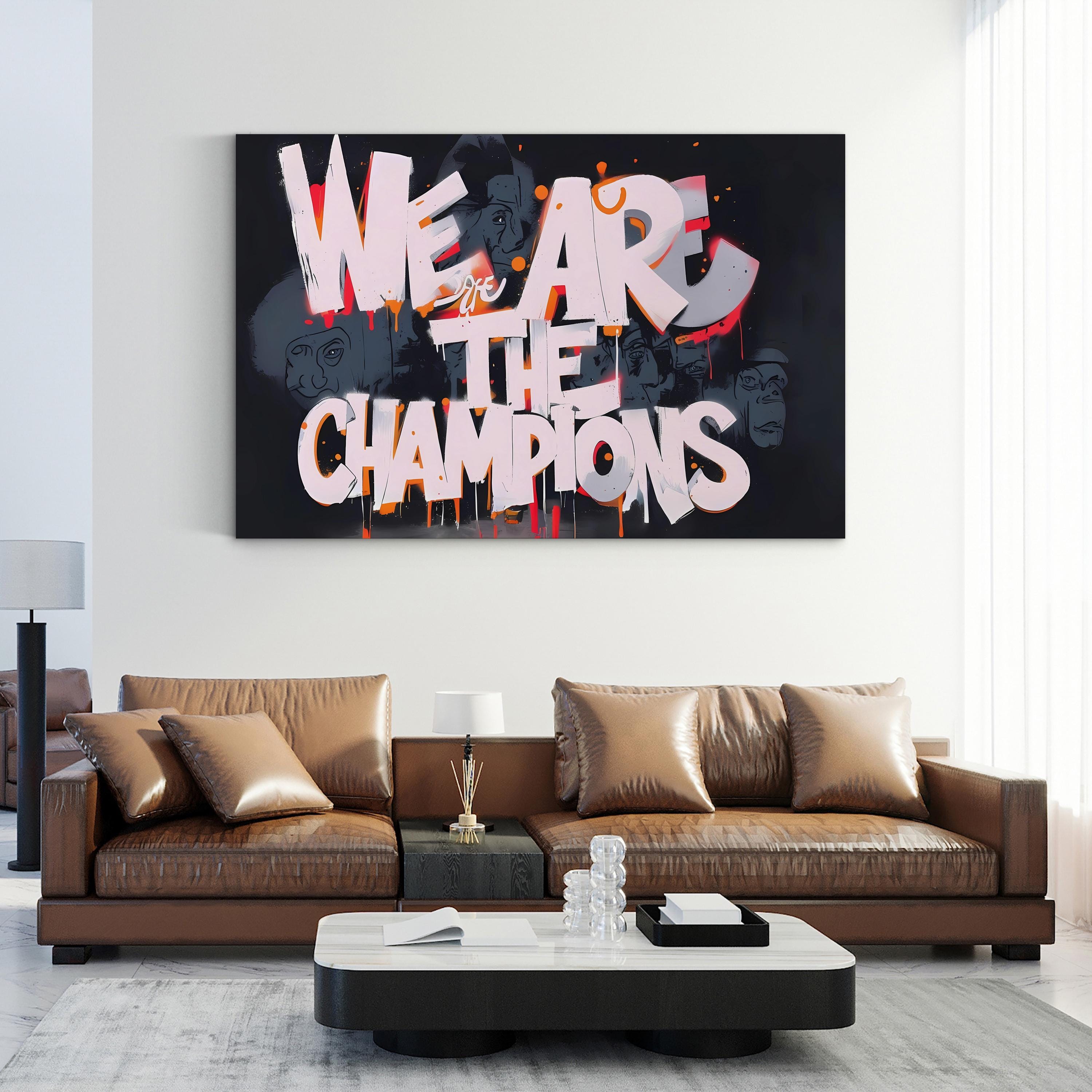 We Are the Champions Graffiti – Period Illustration Wall Art | Motivational Canvas Print