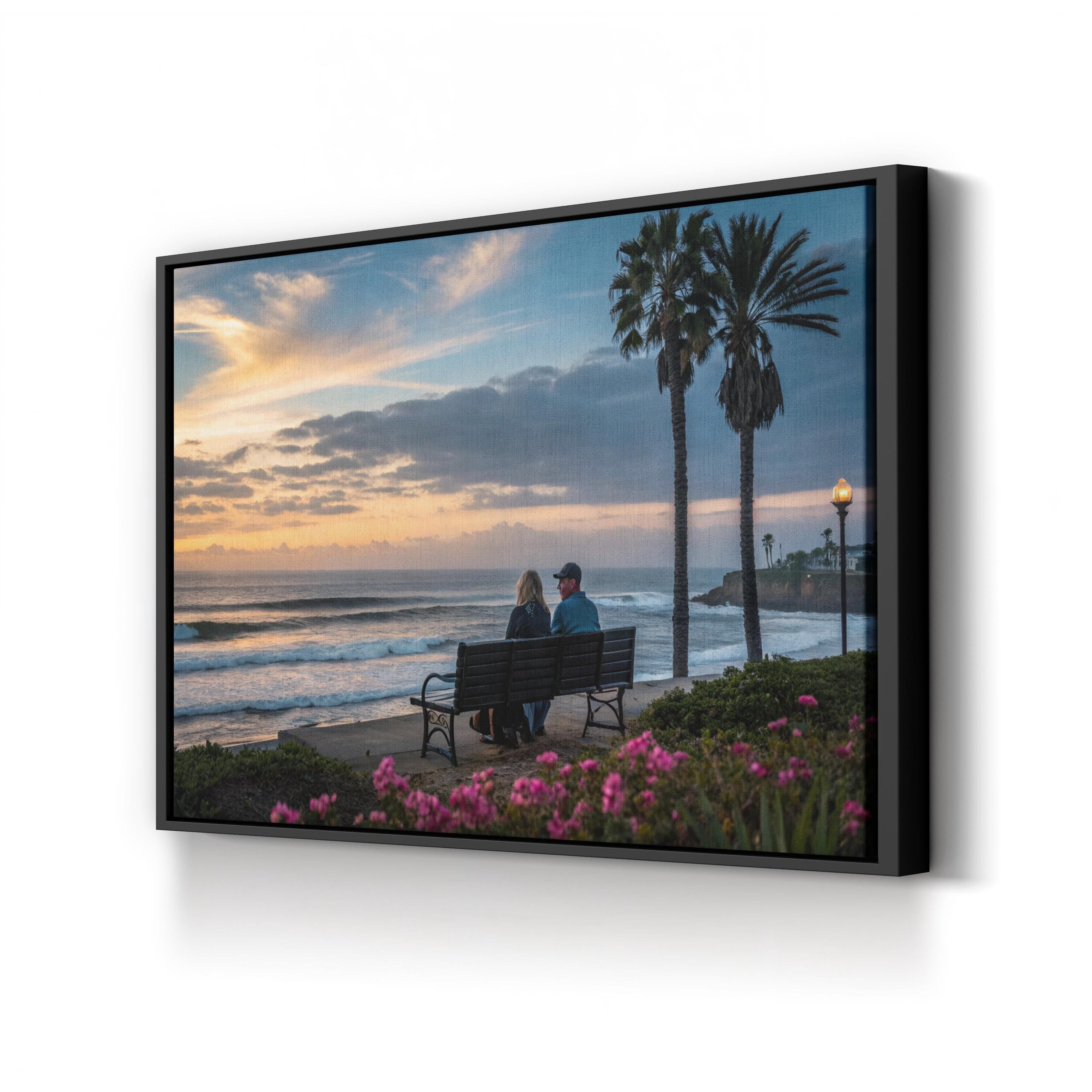 Romantic Beach Sunset Couple – Vintage Photography Wall Art | Coastal Canvas Print