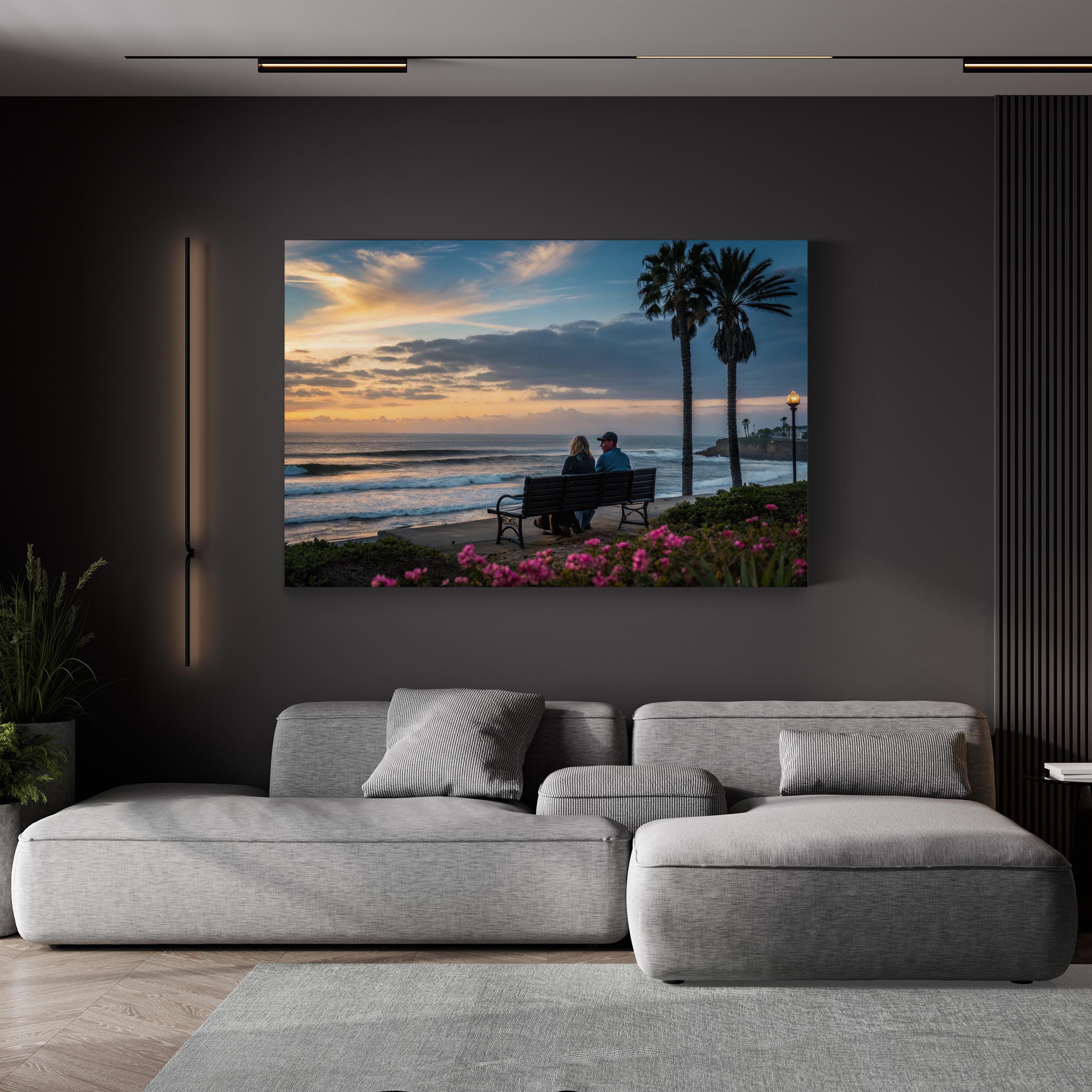 Romantic Beach Sunset Couple – Vintage Photography Wall Art | Coastal Canvas Print