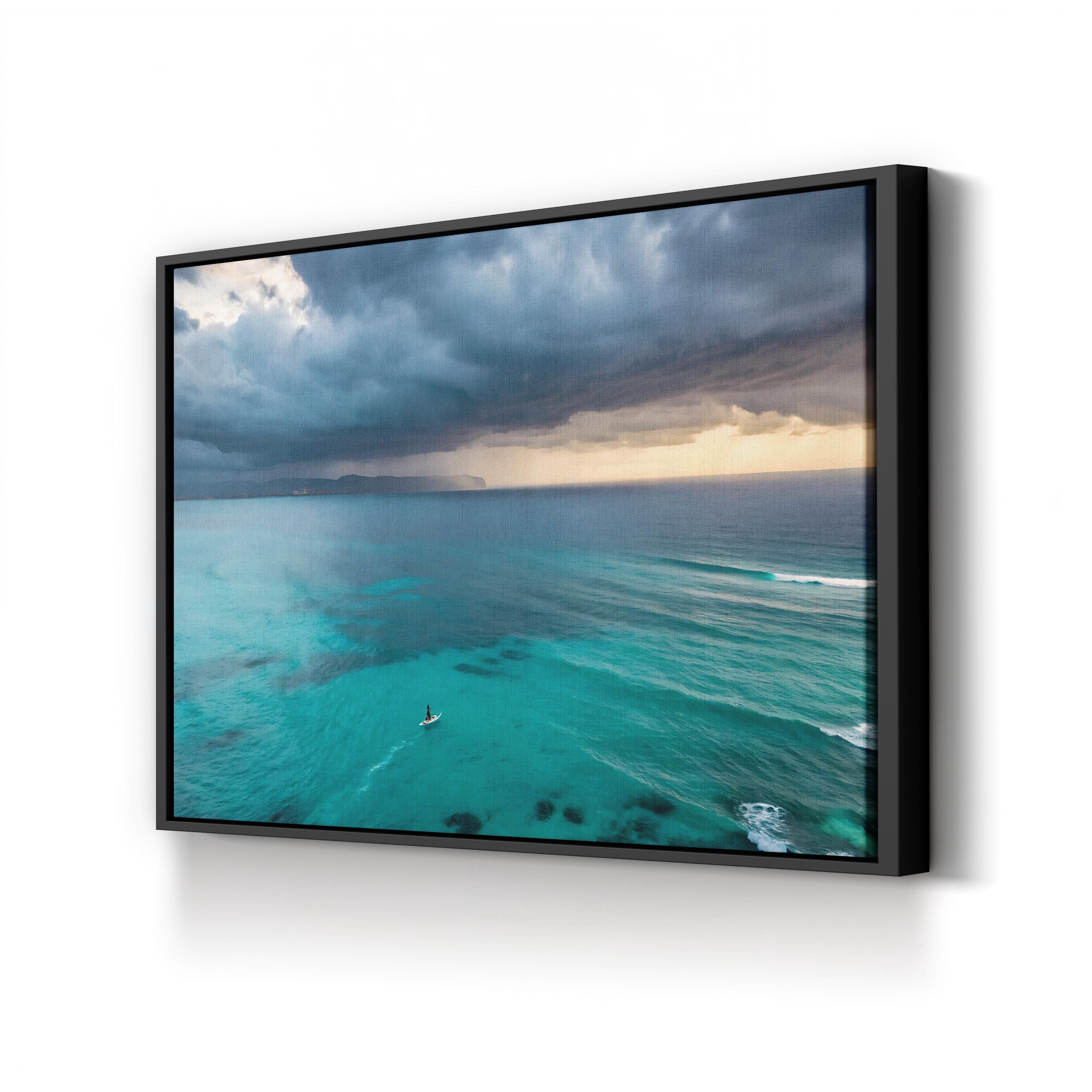 Surfer Ocean Wave Canvas Wall Art — Aerial Coastal Beach Photography Print