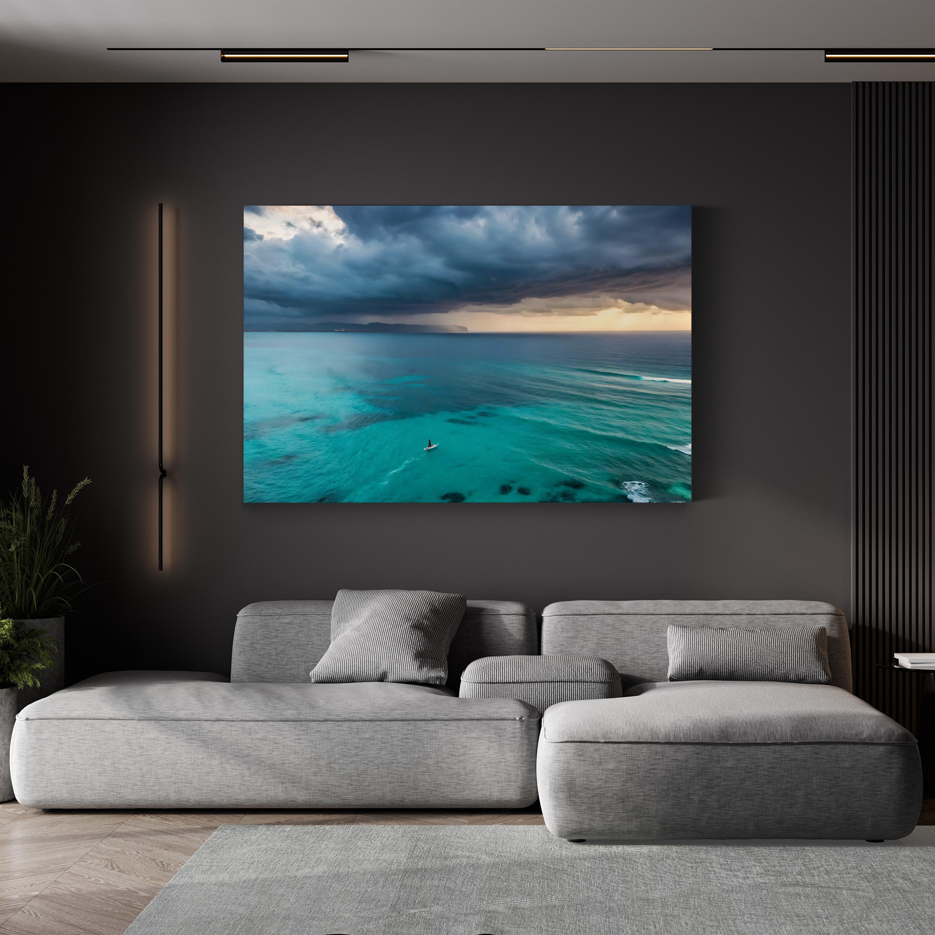 Surfer Ocean Wave Canvas Wall Art — Aerial Coastal Beach Photography Print