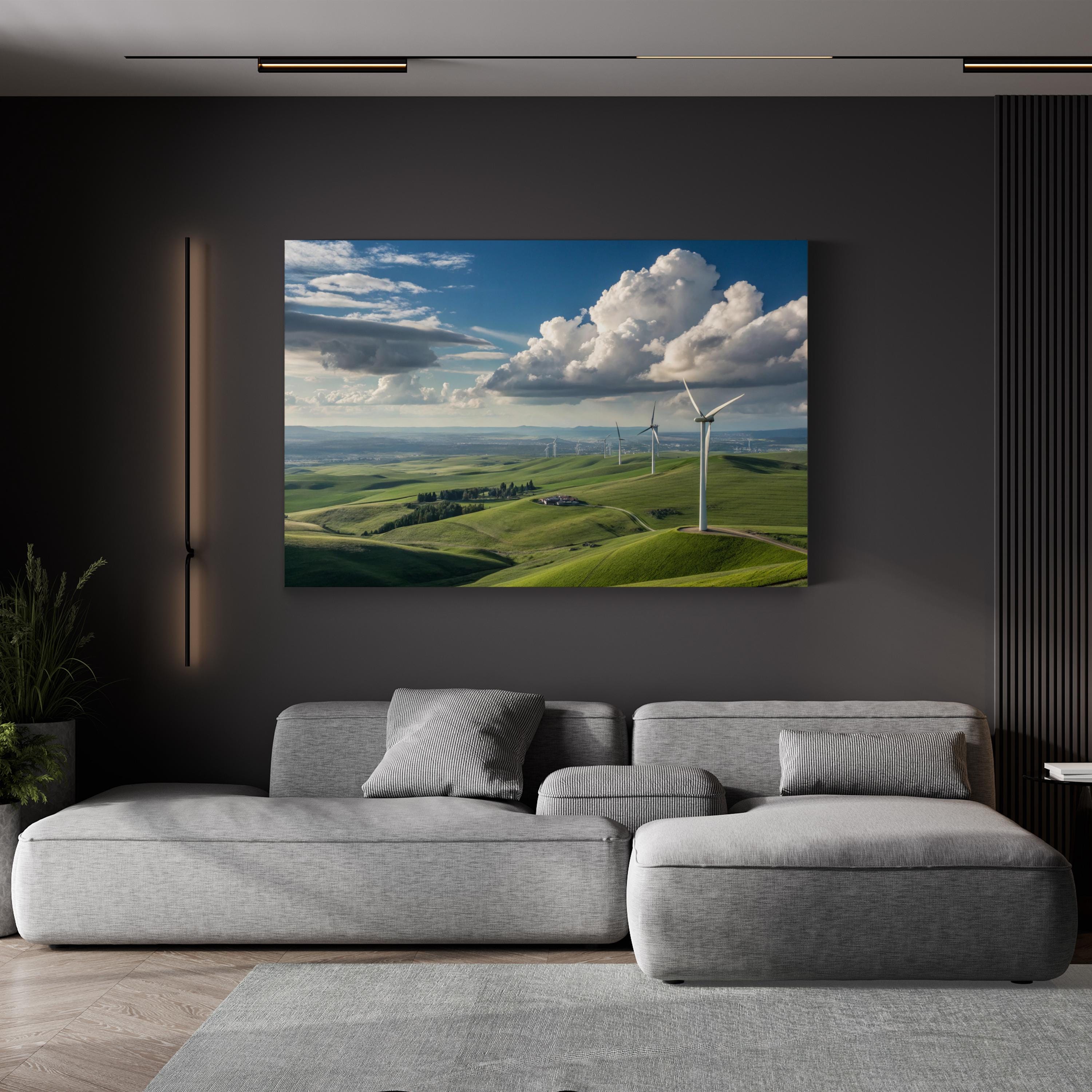 Wind Turbine Green Hills – Vintage Photography Wall Art | Livermore Landscape Canvas Print