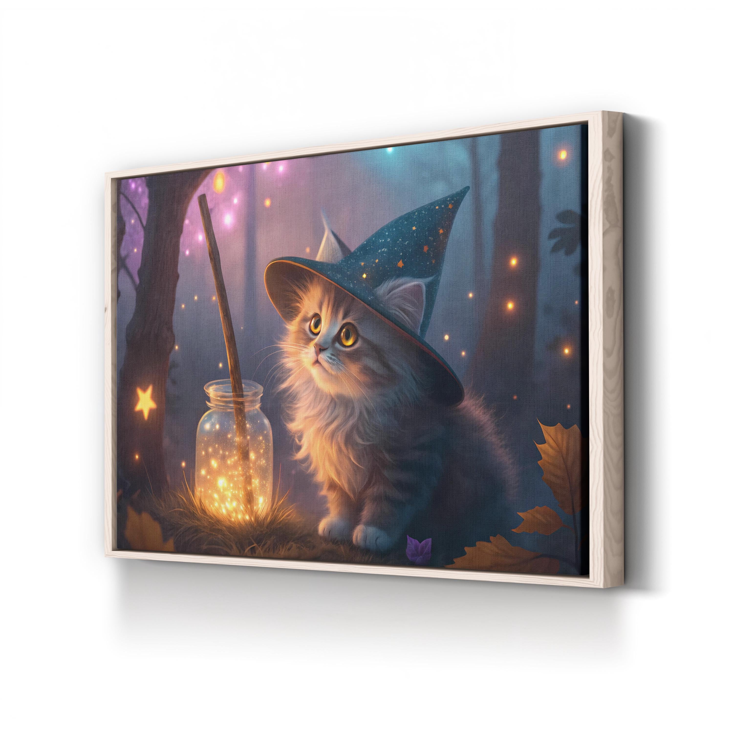 Witchy Cat Wizard Hat – Period Illustration Wall Art | Whimsical Fantasy Canvas Print