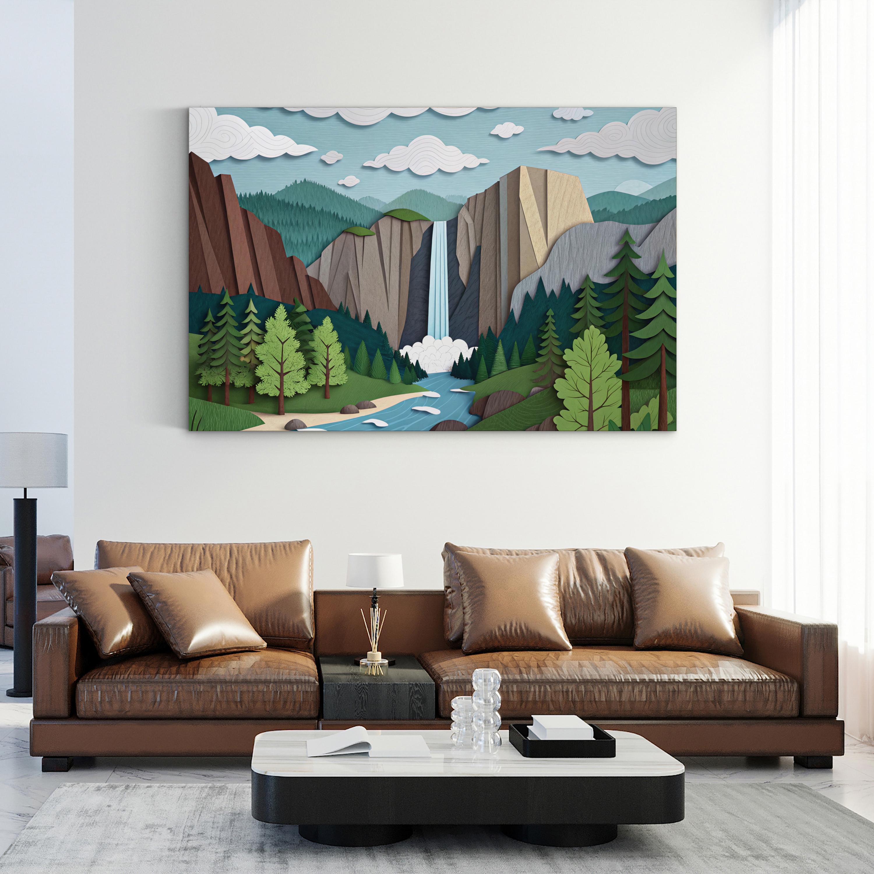 Yosemite Falls – Period Illustration Wall Art | Minimalist Landscape Canvas Print