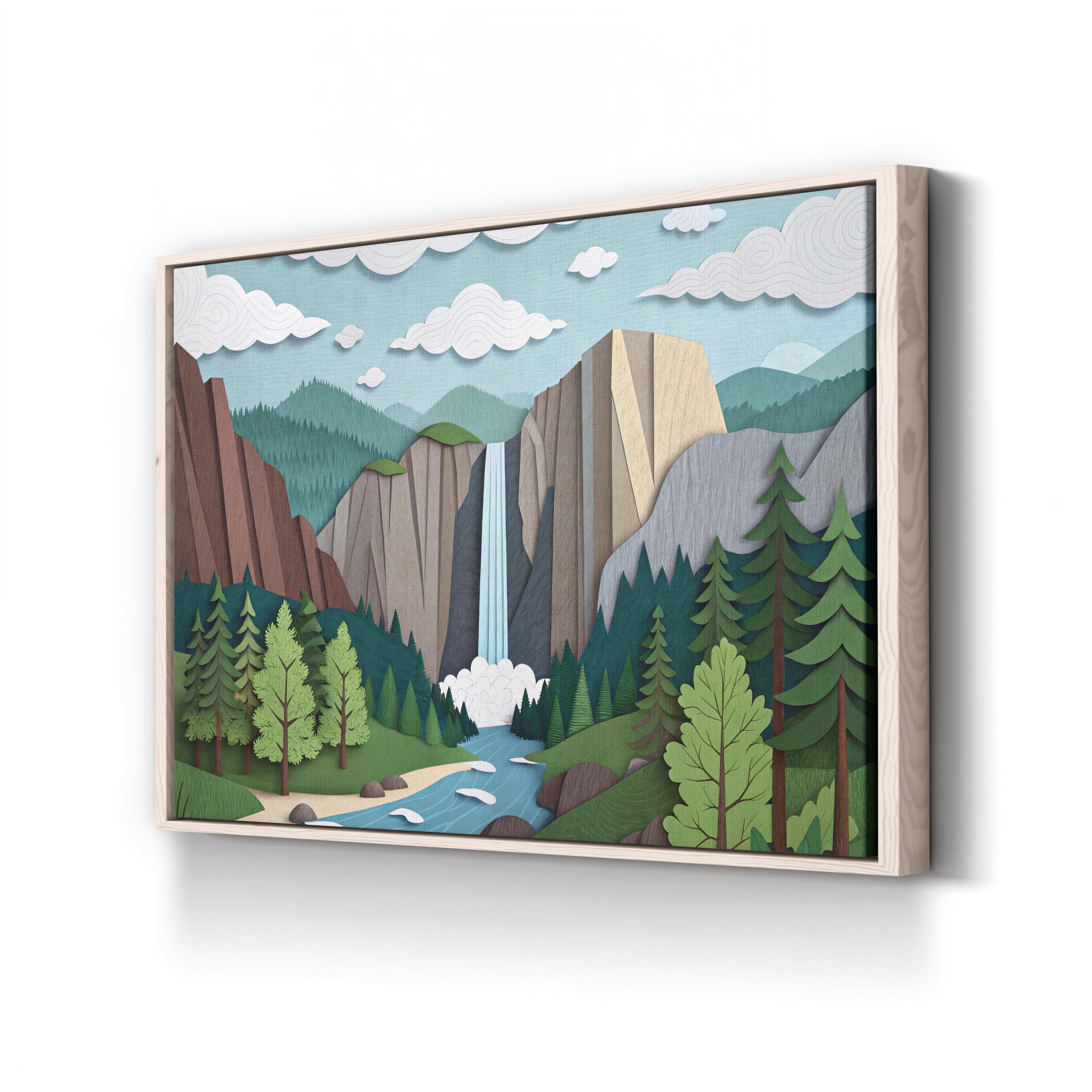 Yosemite Falls – Period Illustration Wall Art | Minimalist Landscape Canvas Print