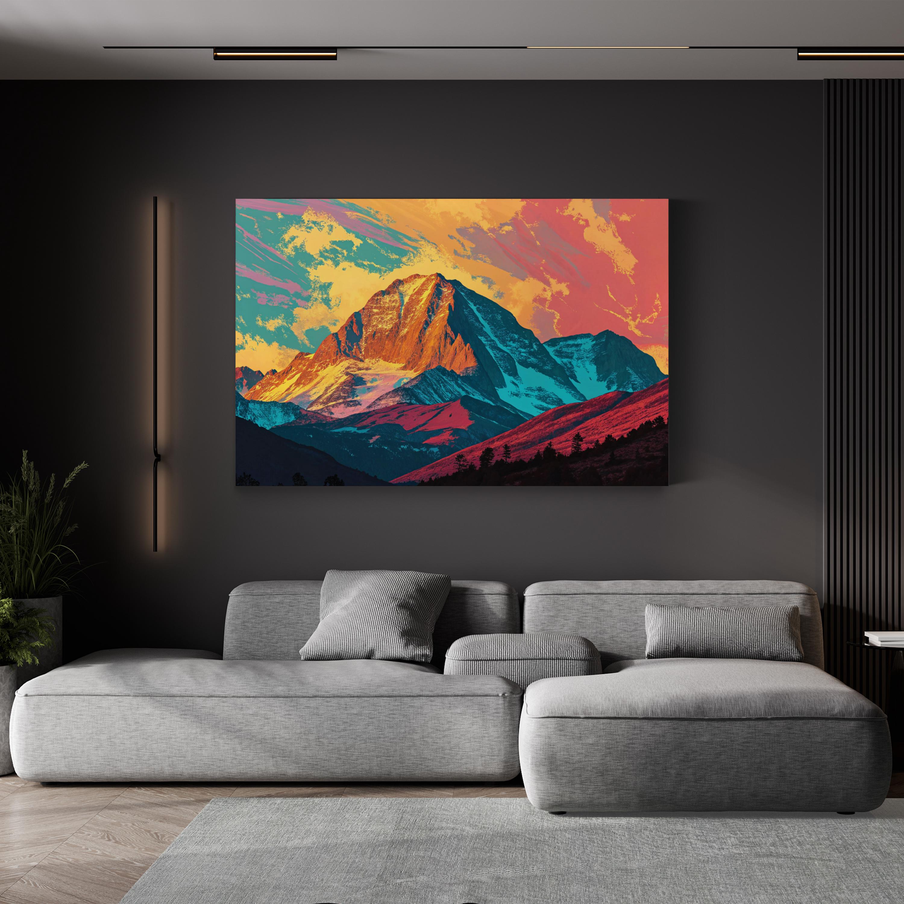 Abstract Longs Peak Colorado – Period Illustration Wall Art | Colorful Mountain Canvas Print