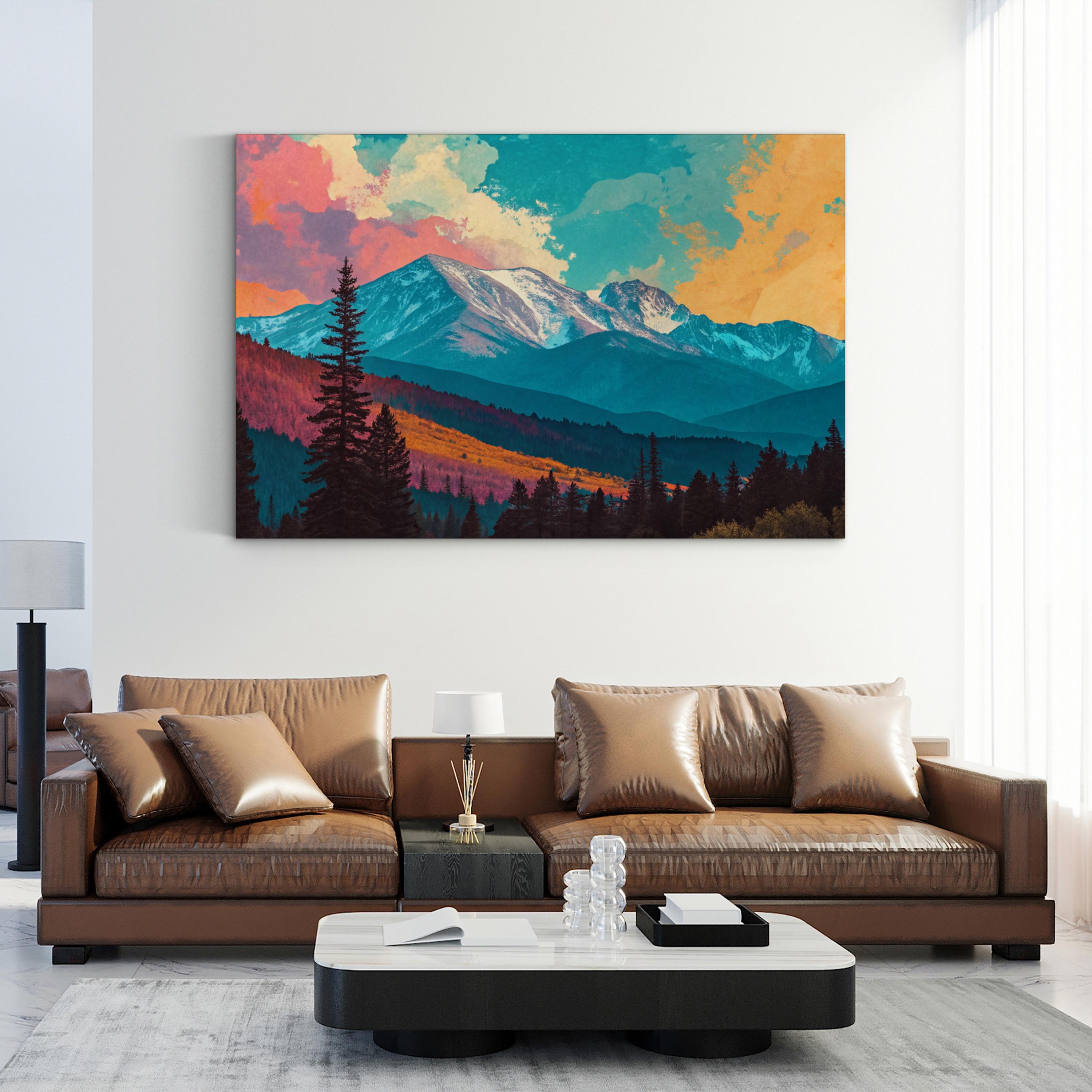 Abstract Pikes Peak Colorado – Period Illustration Wall Art | Colorful Mountain Canvas Print