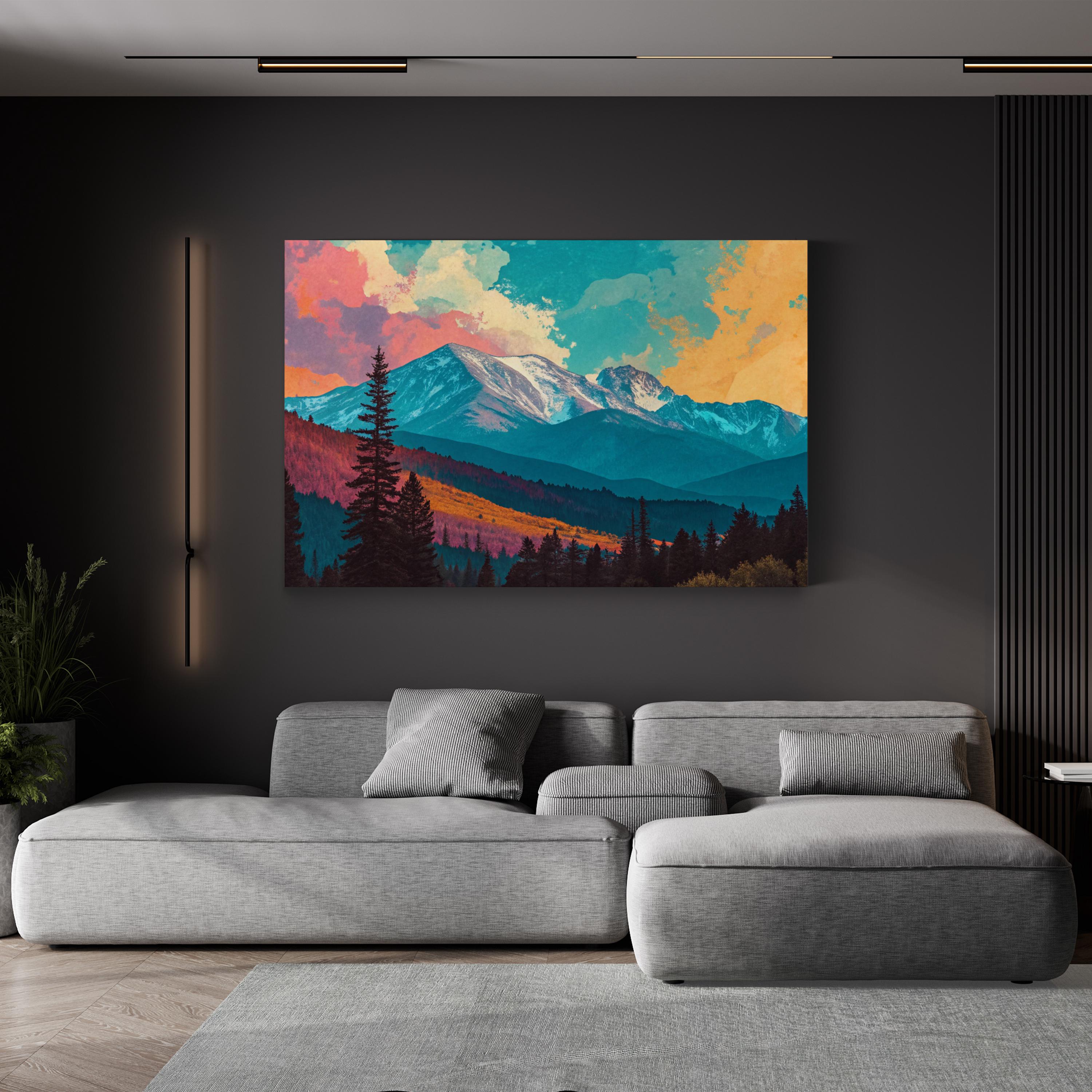 Abstract Pikes Peak Colorado – Period Illustration Wall Art | Colorful Mountain Canvas Print