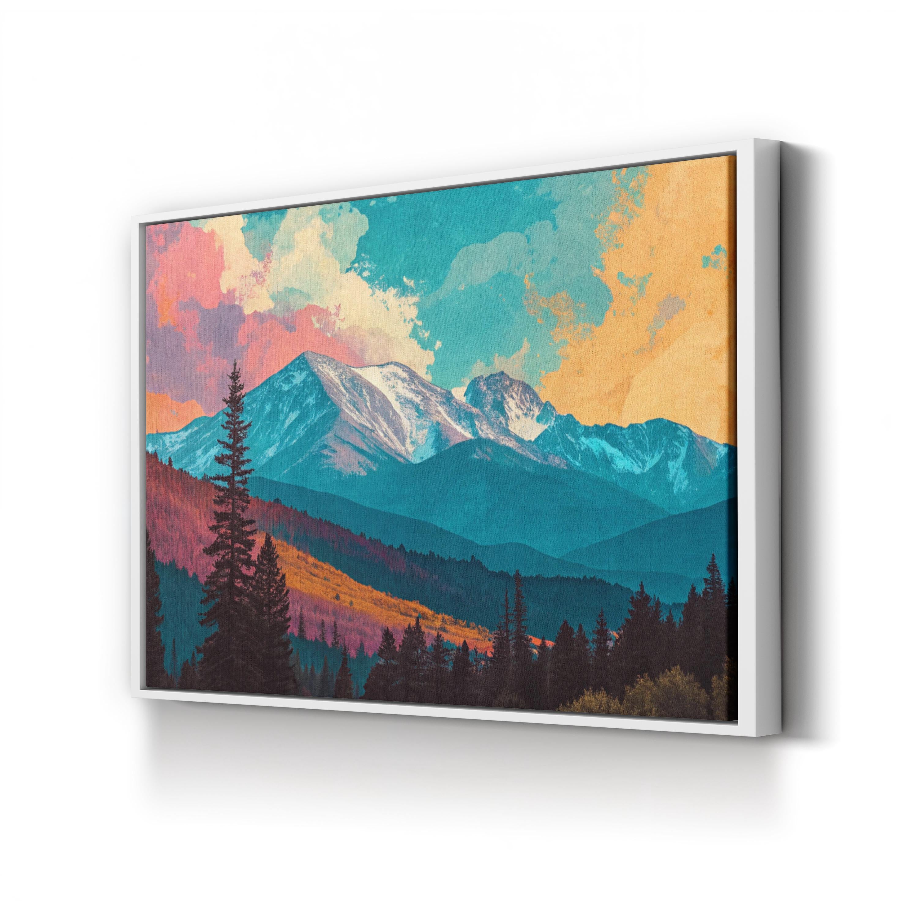 Abstract Pikes Peak Colorado – Period Illustration Wall Art | Colorful Mountain Canvas Print