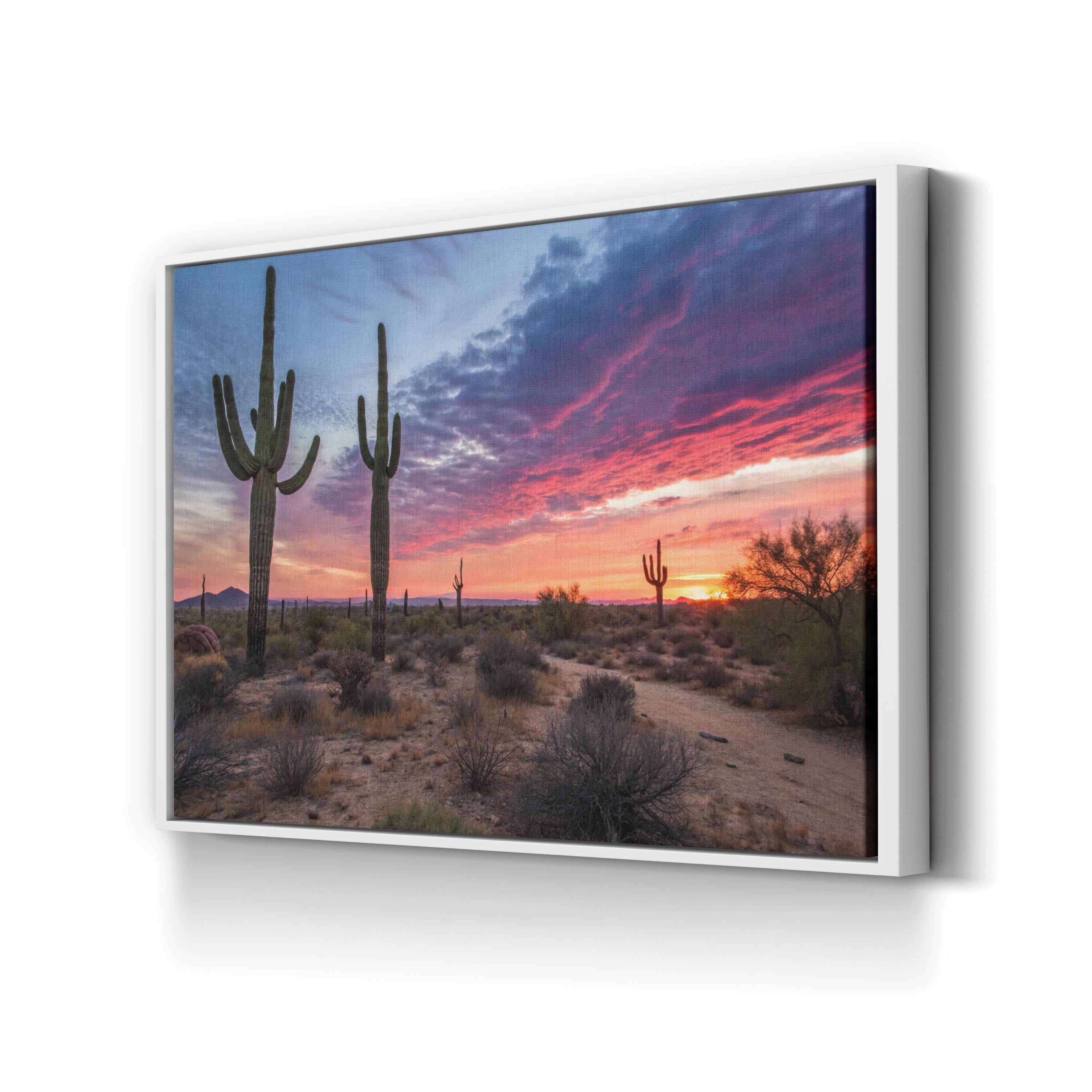 Arizona Desert Sunset Landscape – Vintage Photography Wall Art | Saguaro Cacti Canvas Print