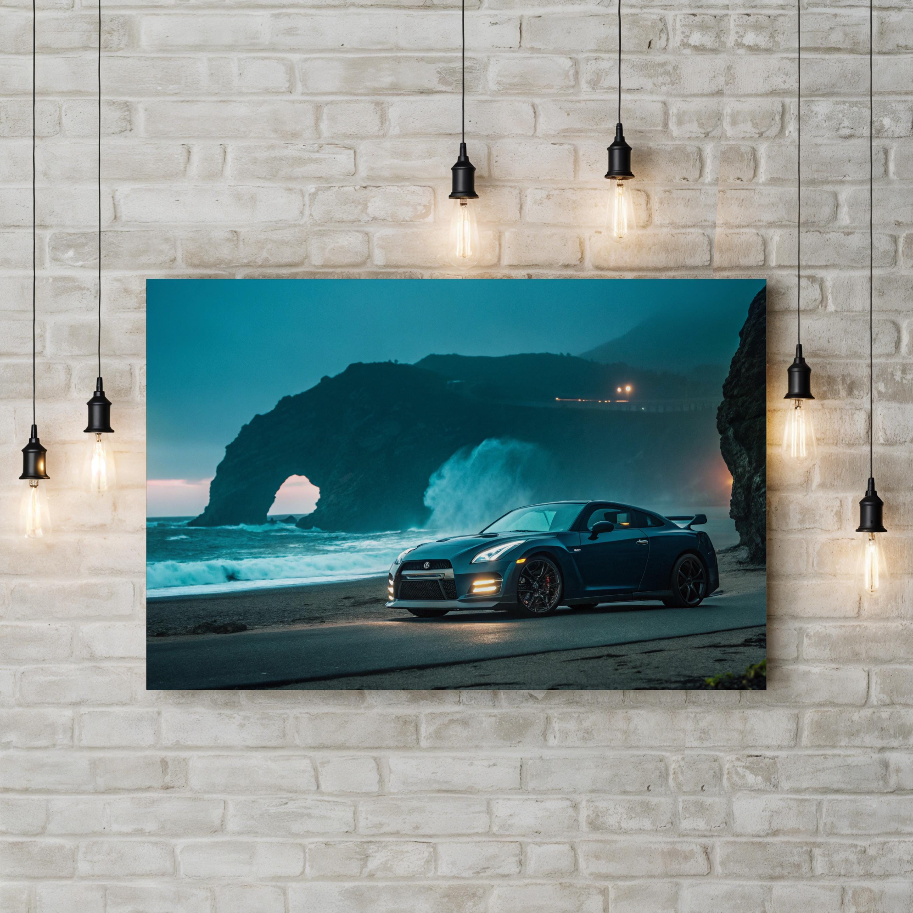Nissan GT-R Beach Canvas Art – Coastal Car Photography Print