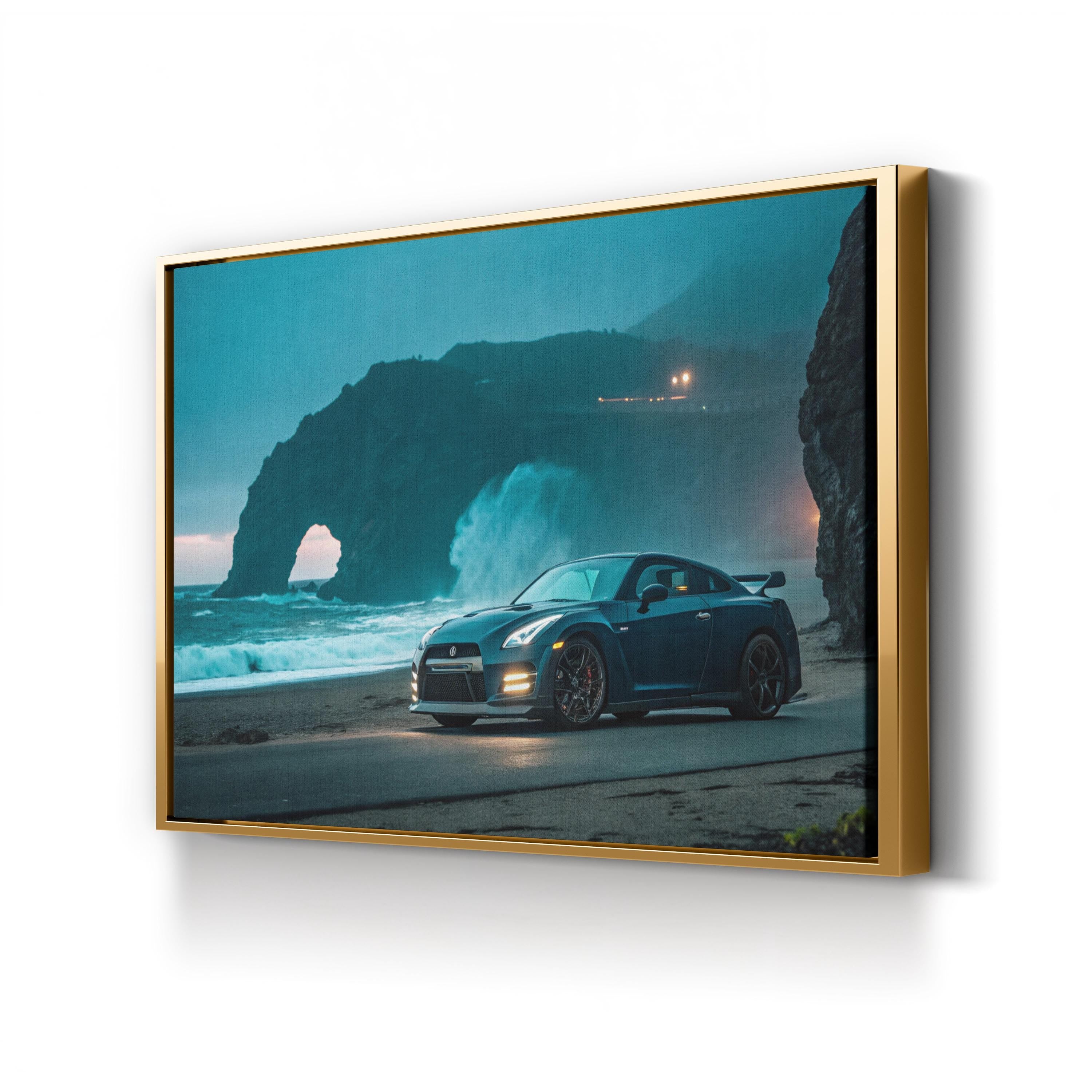 Nissan GT-R Beach Canvas Art – Coastal Car Photography Print
