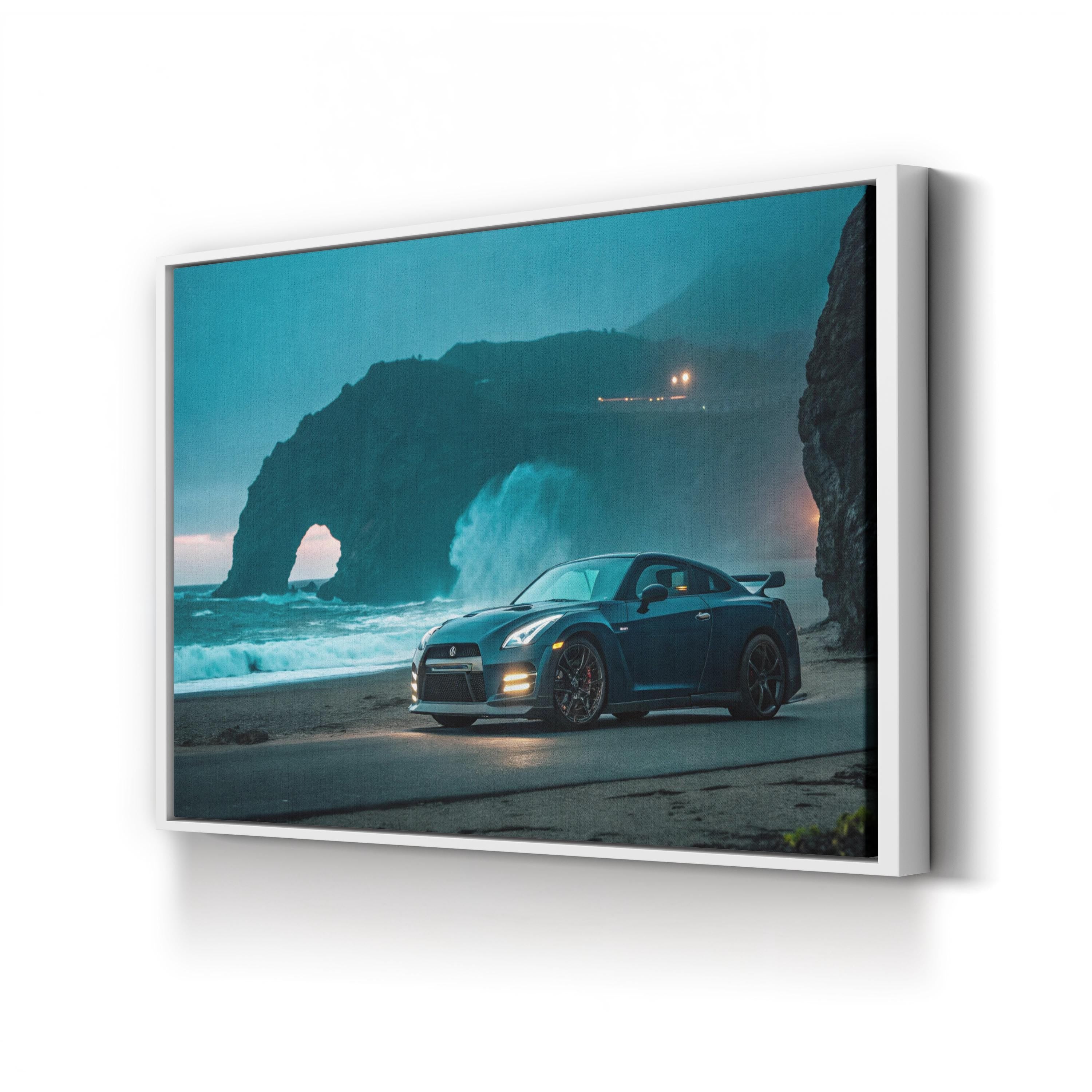 Nissan GT-R Beach Canvas Art – Coastal Car Photography Print