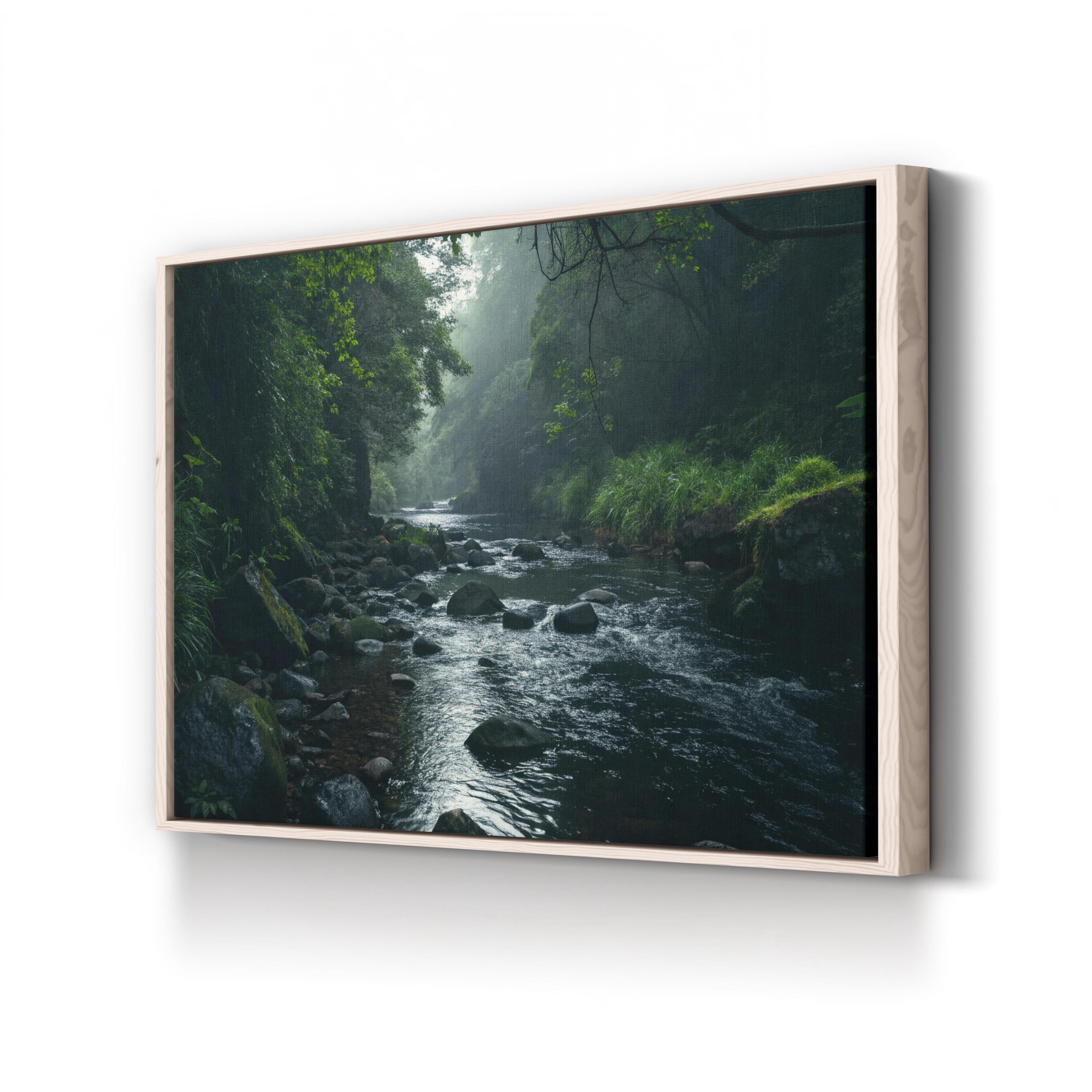 Black River Greenery Reflection – Vintage Photography Wall Art | Peaceful Nature Canvas Print