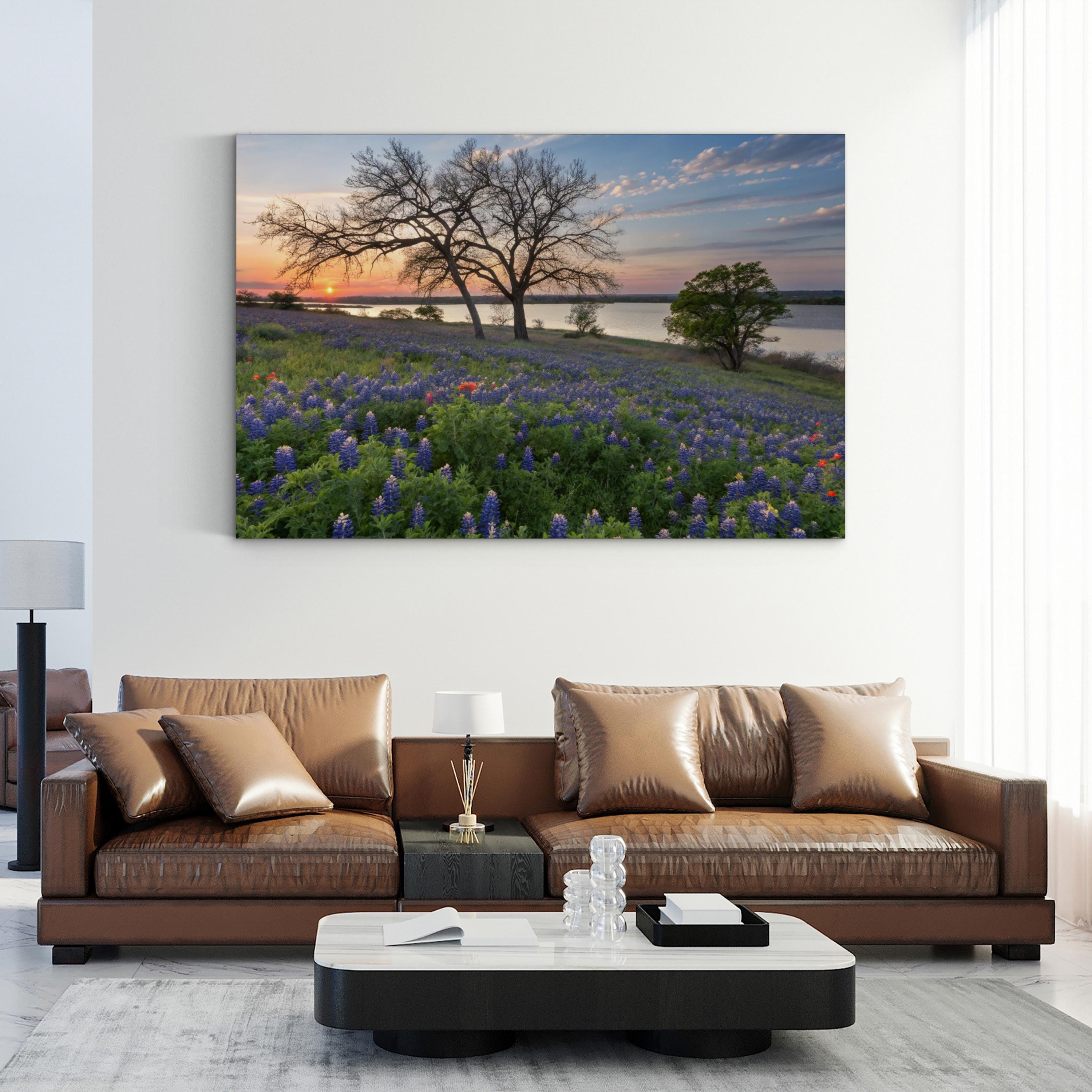 Bluebonnet Wildflower Field Canvas Art: Texas Landscape Painting