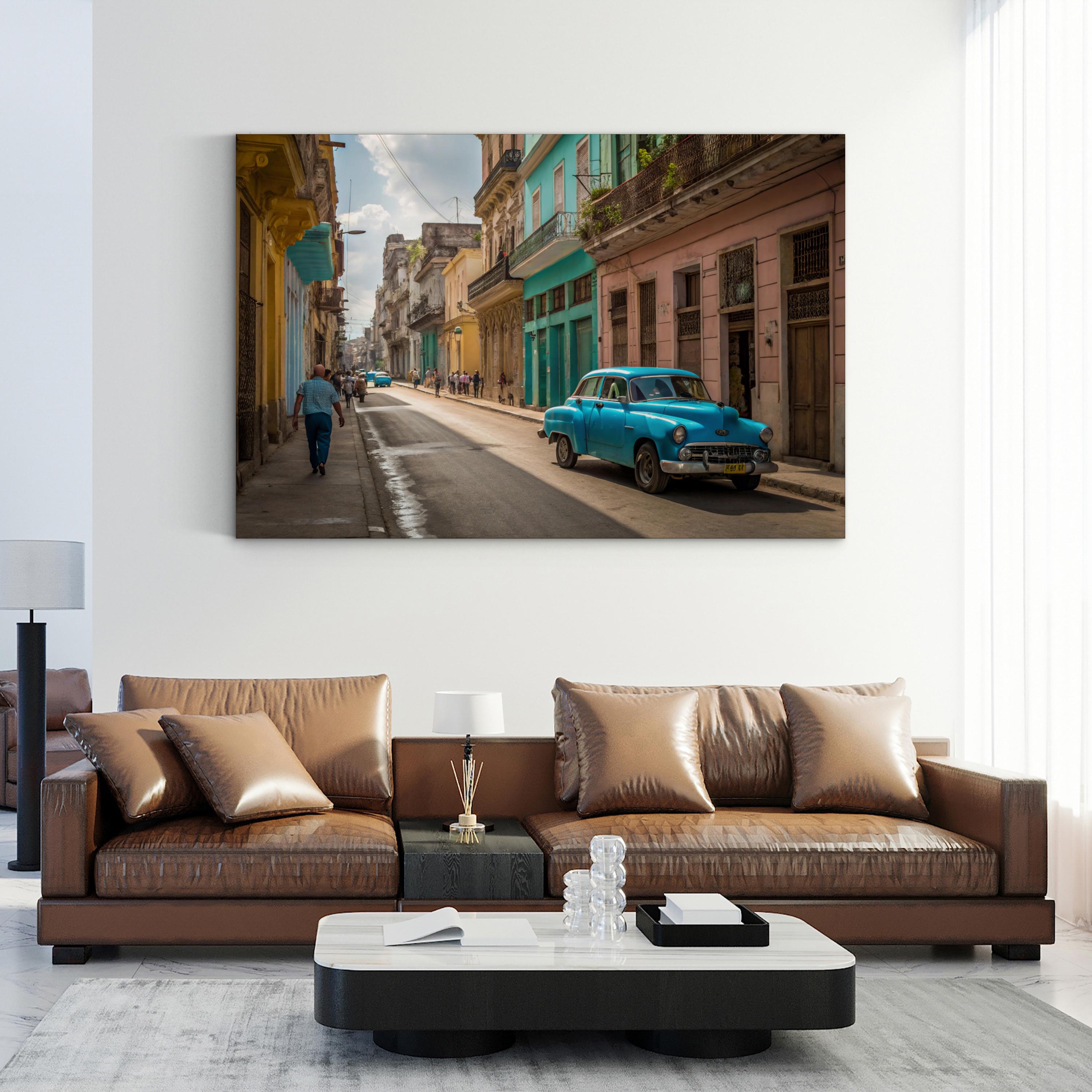 Vintage Blue Car Street – Vintage Photography Wall Art | Retro Automotive Canvas Print