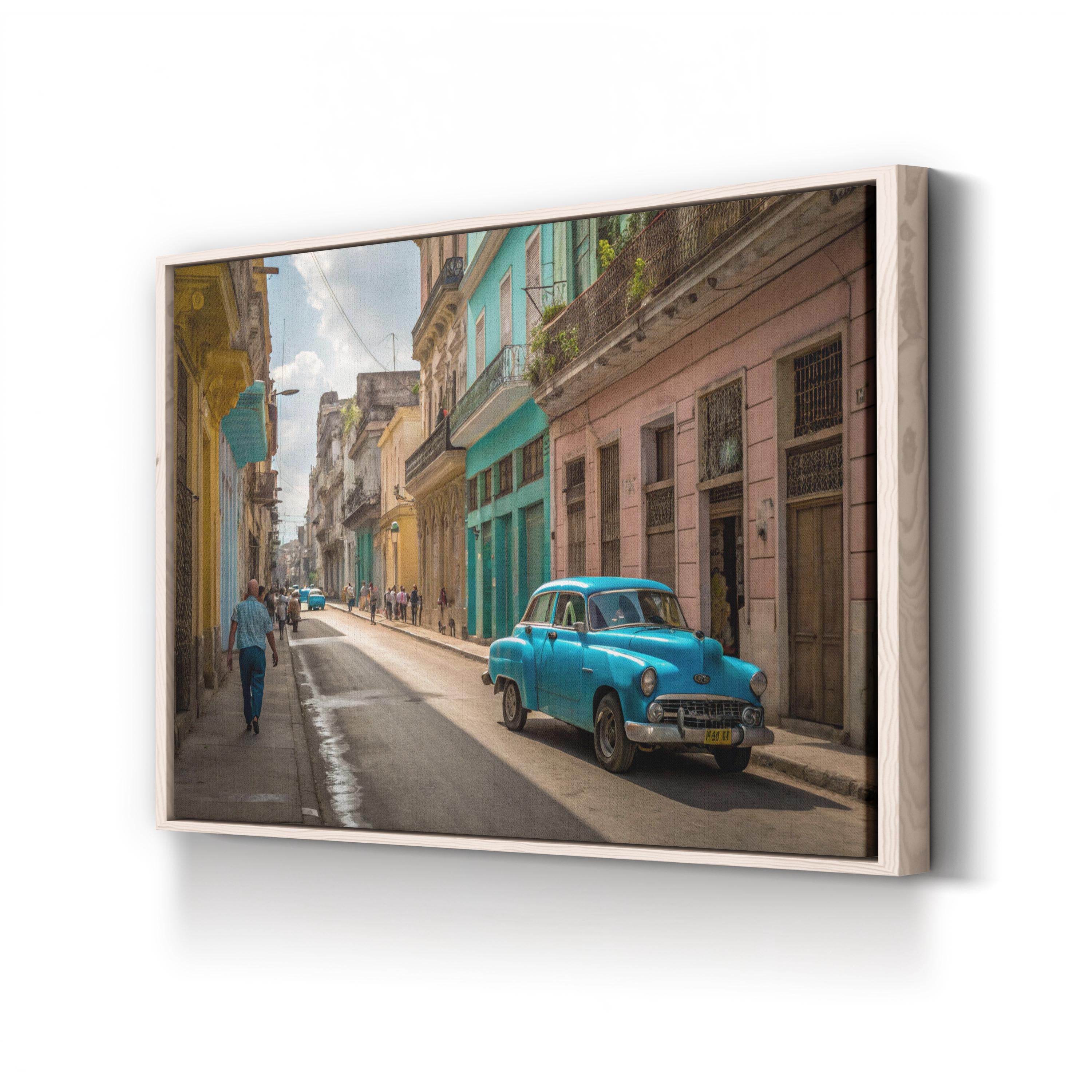 Vintage Blue Car Street – Vintage Photography Wall Art | Retro Automotive Canvas Print