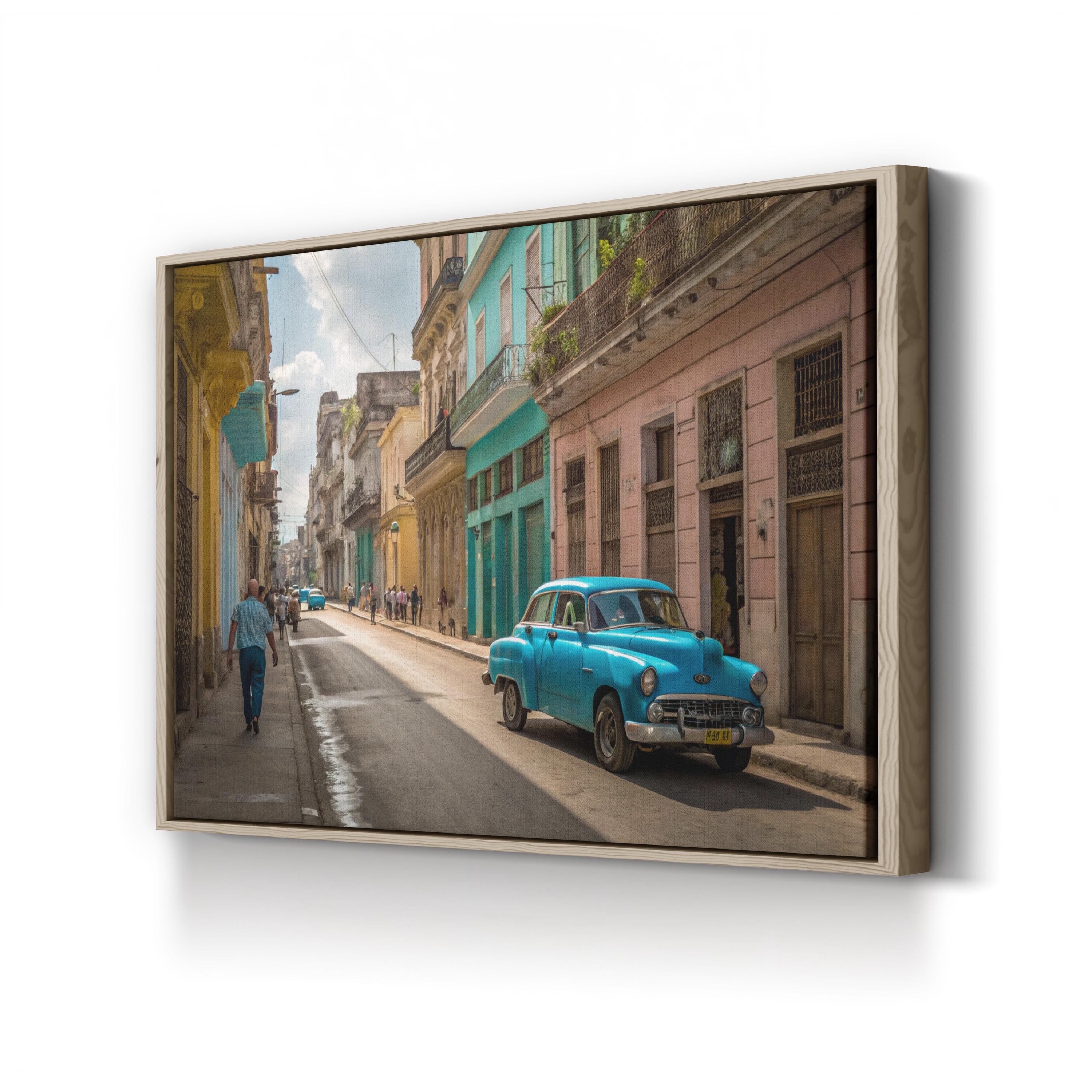 Vintage Blue Car Street – Vintage Photography Wall Art | Retro Automotive Canvas Print