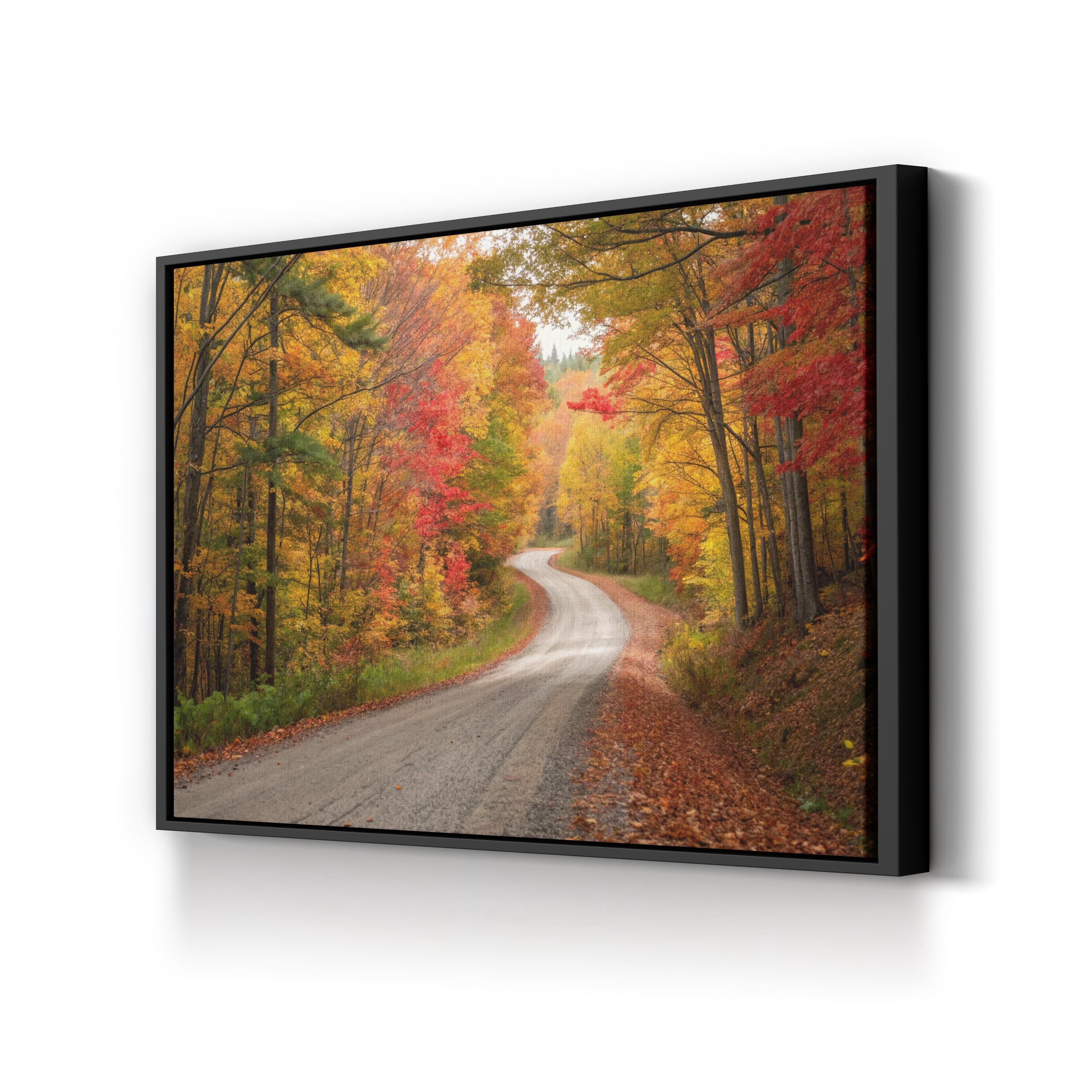 Autumn Road Forest Path – Vintage Photography Wall Art | Rustic Fall Canvas Print