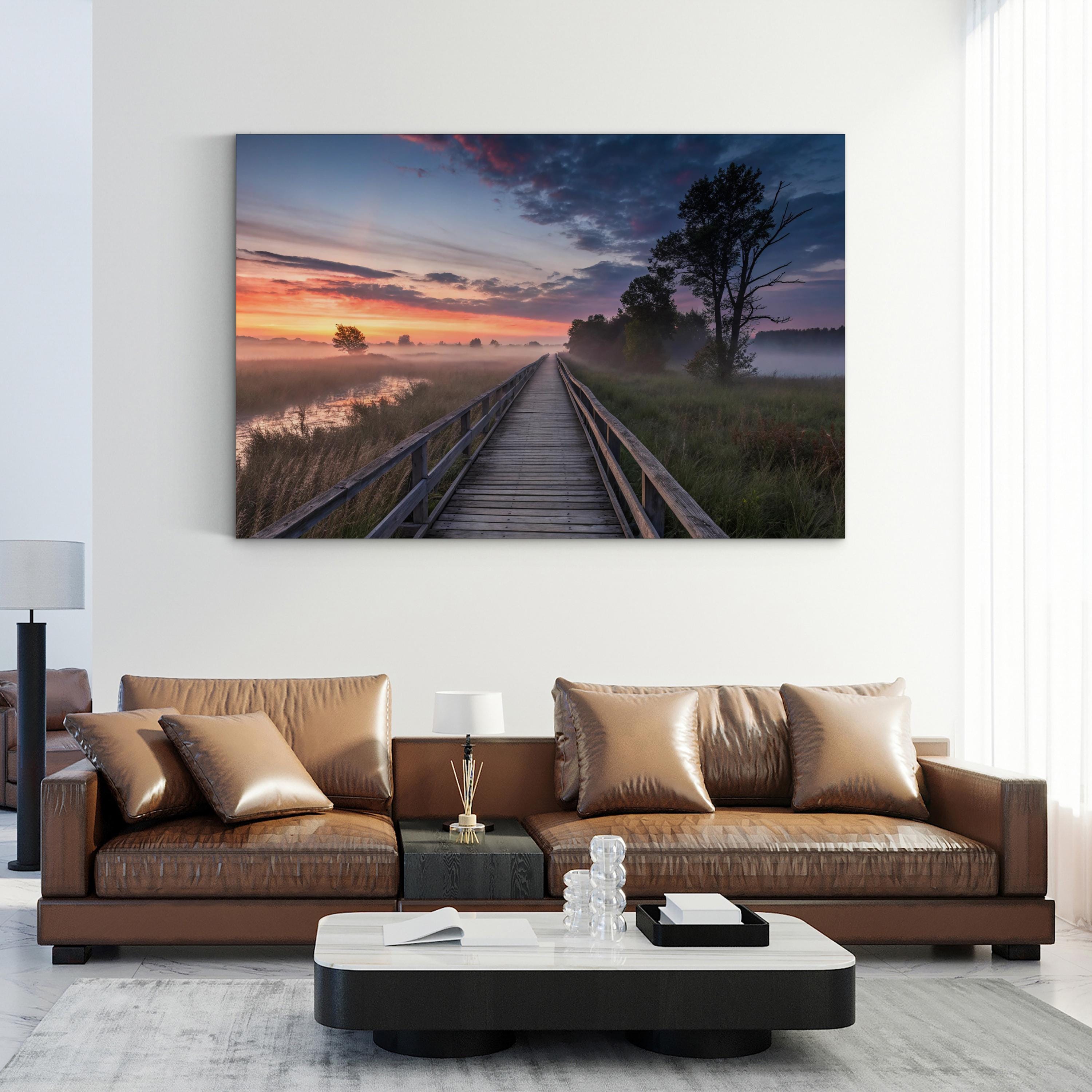 Boardwalk Beach Sunset – Vintage Photography Wall Art | Coastal Landscape Canvas Print