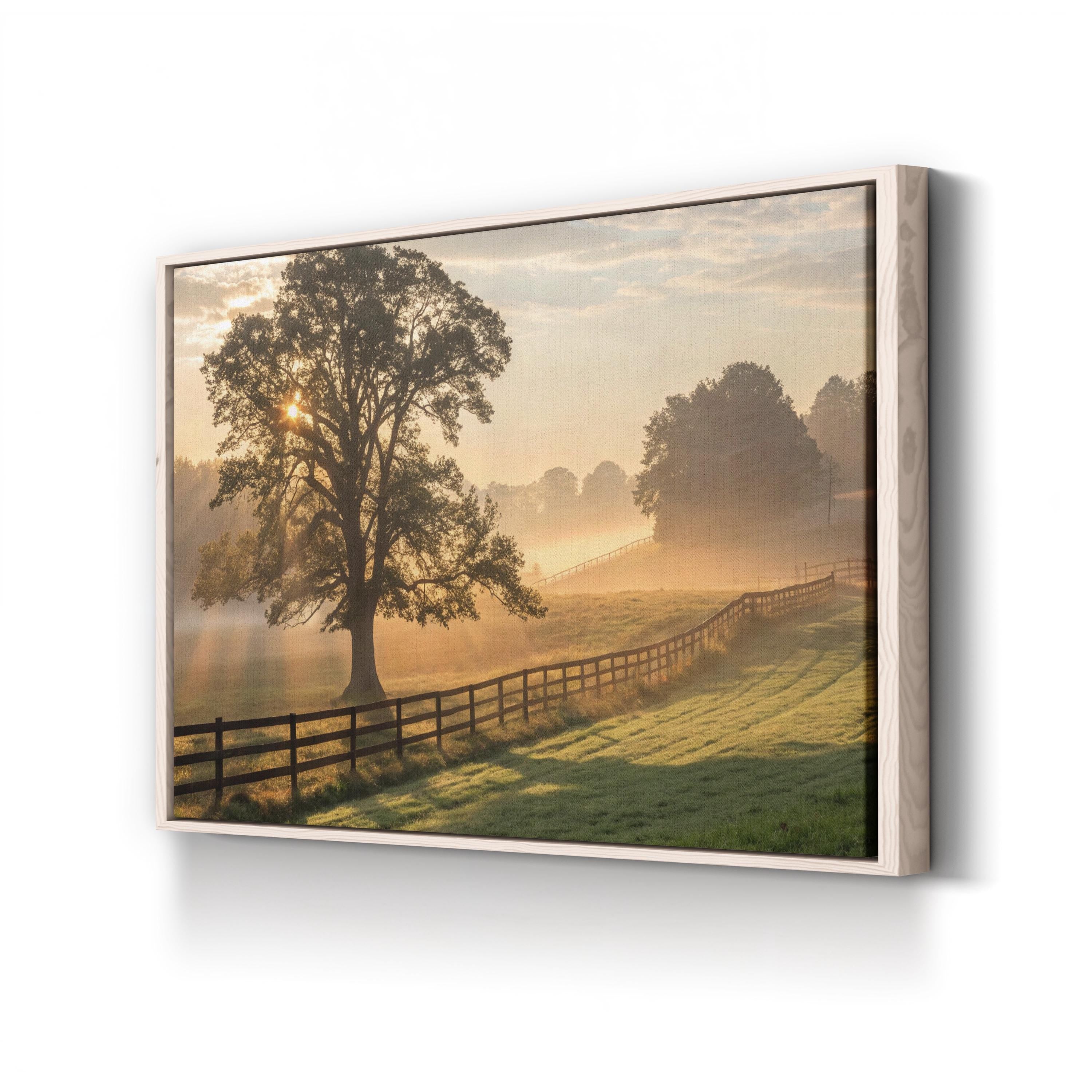 Foggy Dawn Tree Countryside – Vintage Photography Wall Art | Peaceful Landscape Canvas Print