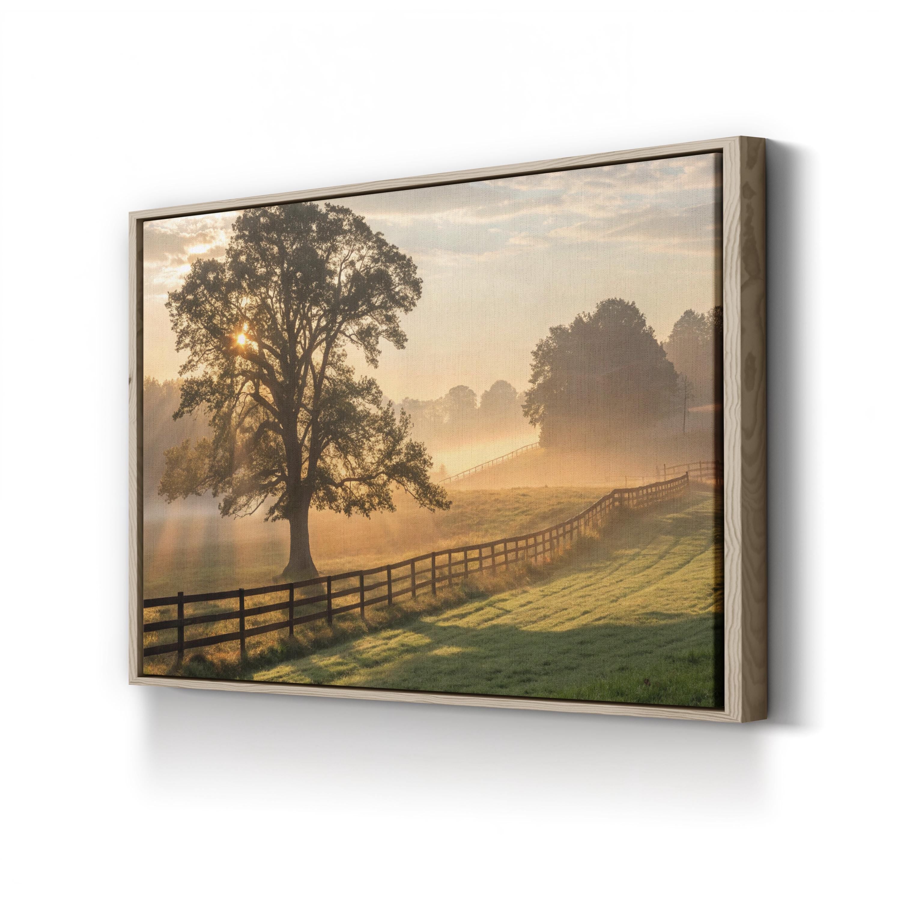 Foggy Dawn Tree Countryside – Vintage Photography Wall Art | Peaceful Landscape Canvas Print