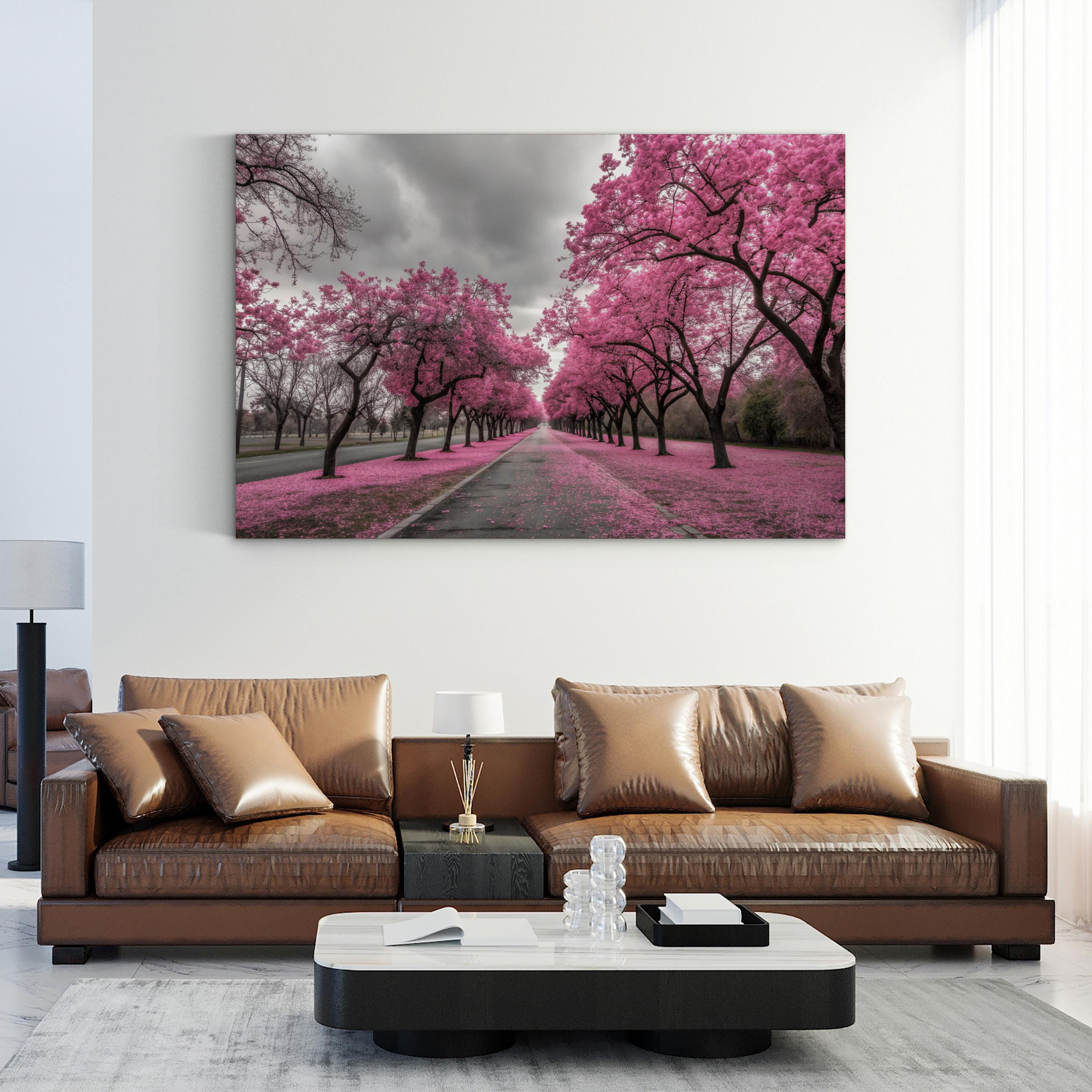California Pink Blossom Canvas Art — Spring Road Landscape Photography
