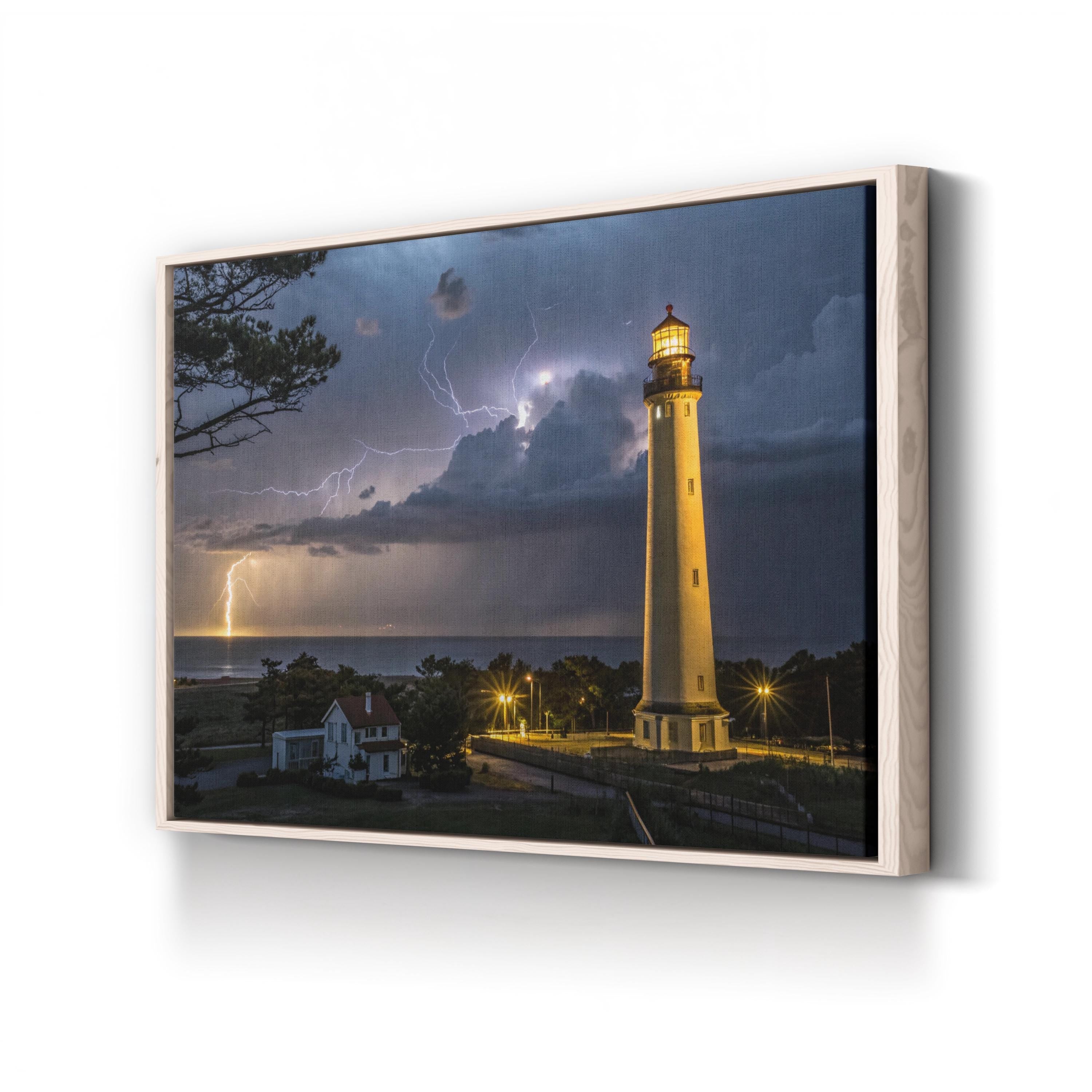 Cape May Lighthouse Storm – Vintage Photography Wall Art | Nautical Canvas Print