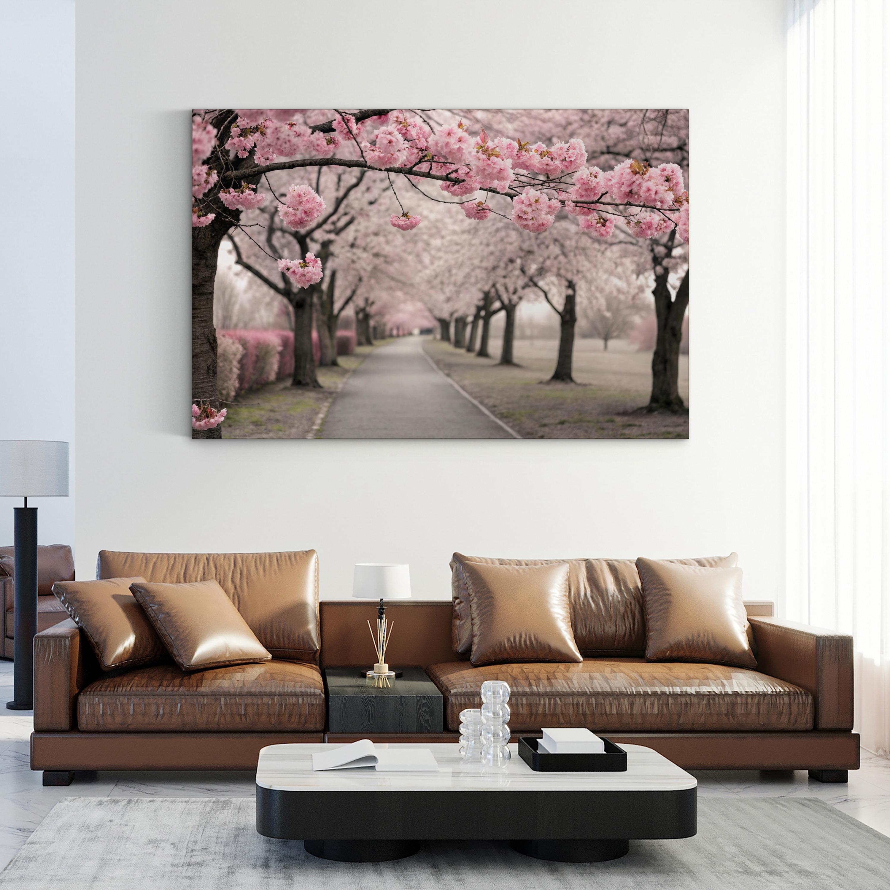 Cherry Blossom Alley – Vintage Photography Wall Art | Spring Floral Pathway Canvas Print