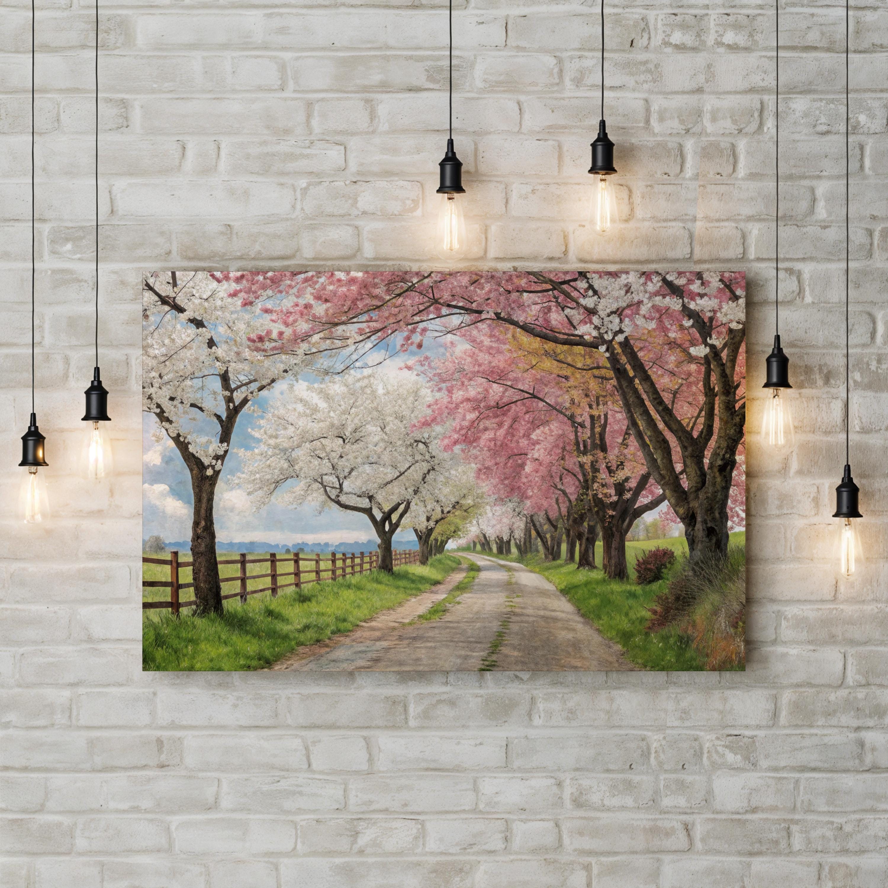 Cherry Blossom Pathway – Vintage Photography Wall Art | Spring Landscape Canvas Print