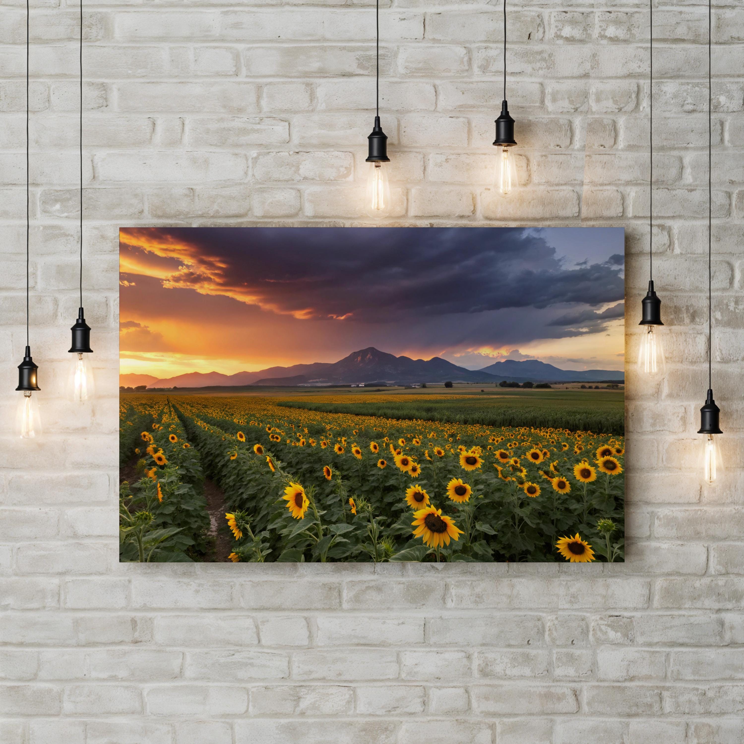 Colorado Sunflower Field – Vintage Photography Wall Art | Mountain Landscape Canvas Print