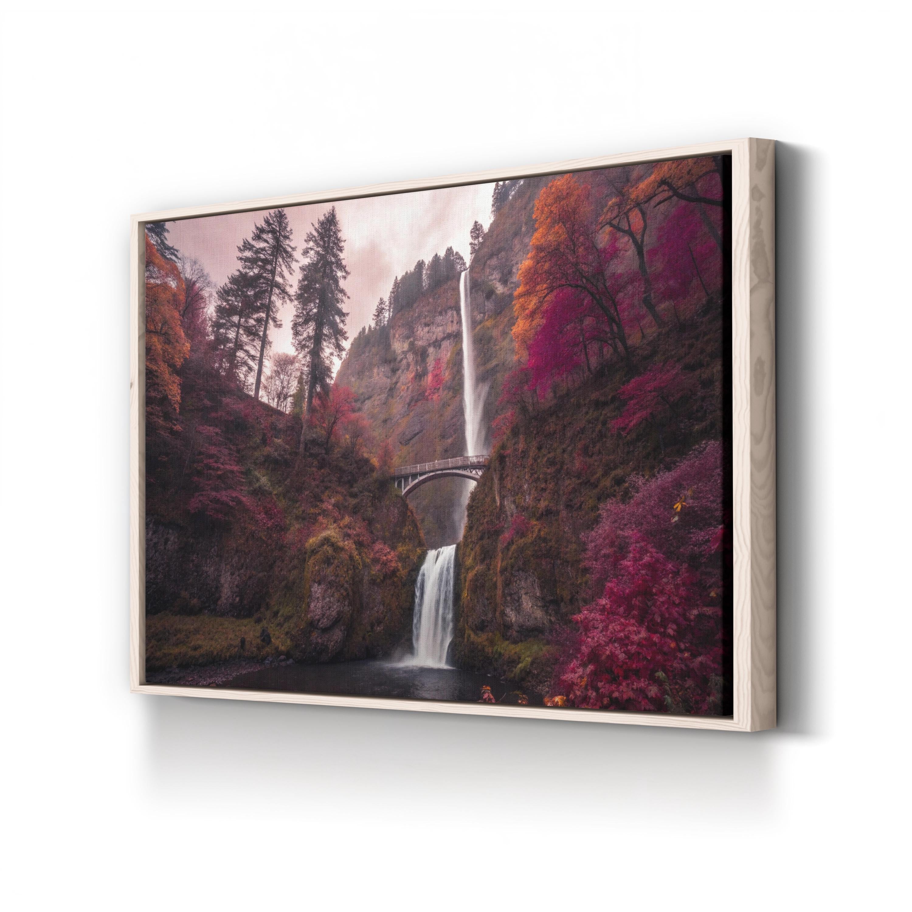 Autumn Waterfall Canvas Art — Colorful Foliage Landscape Photography