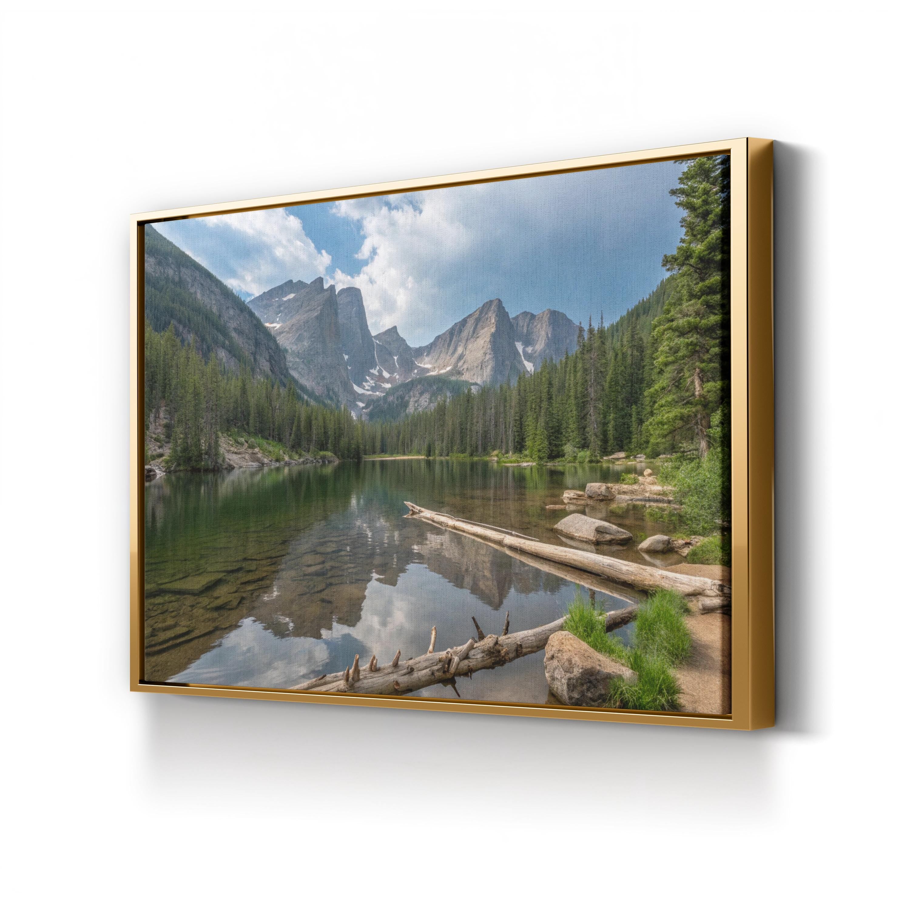 Framed Mountain Lake Canvas Art – Rocky Mountain Landscape