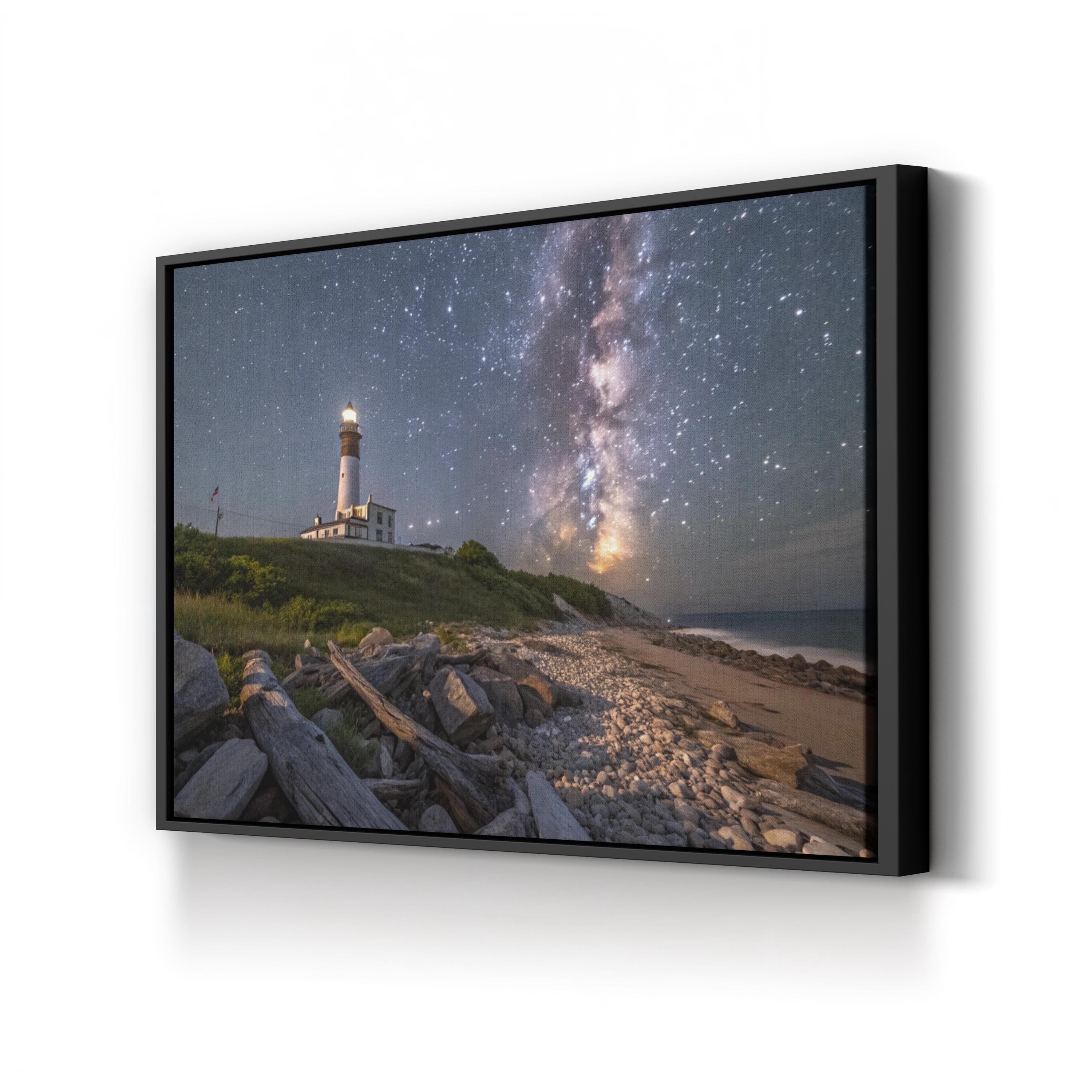 Milky Way Lighthouse – Vintage Photography Wall Art | Starry Coastal Canvas Print