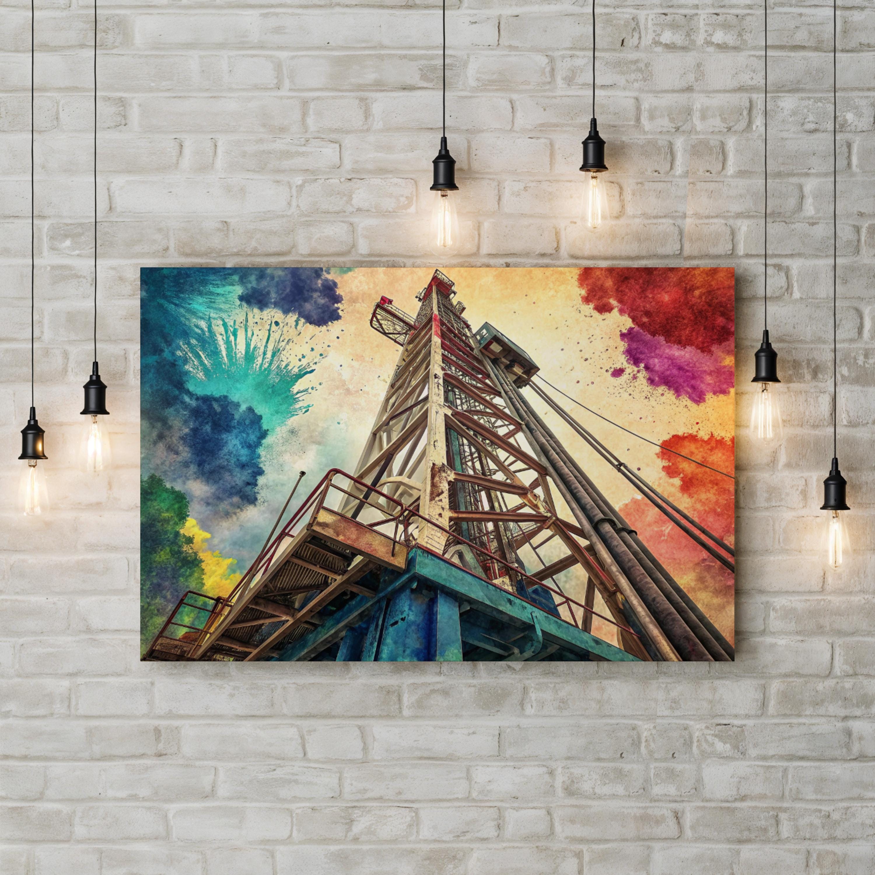 Drilling Rig Wall Art – Industrial Structure | Modern Abstract Energy Canvas Print