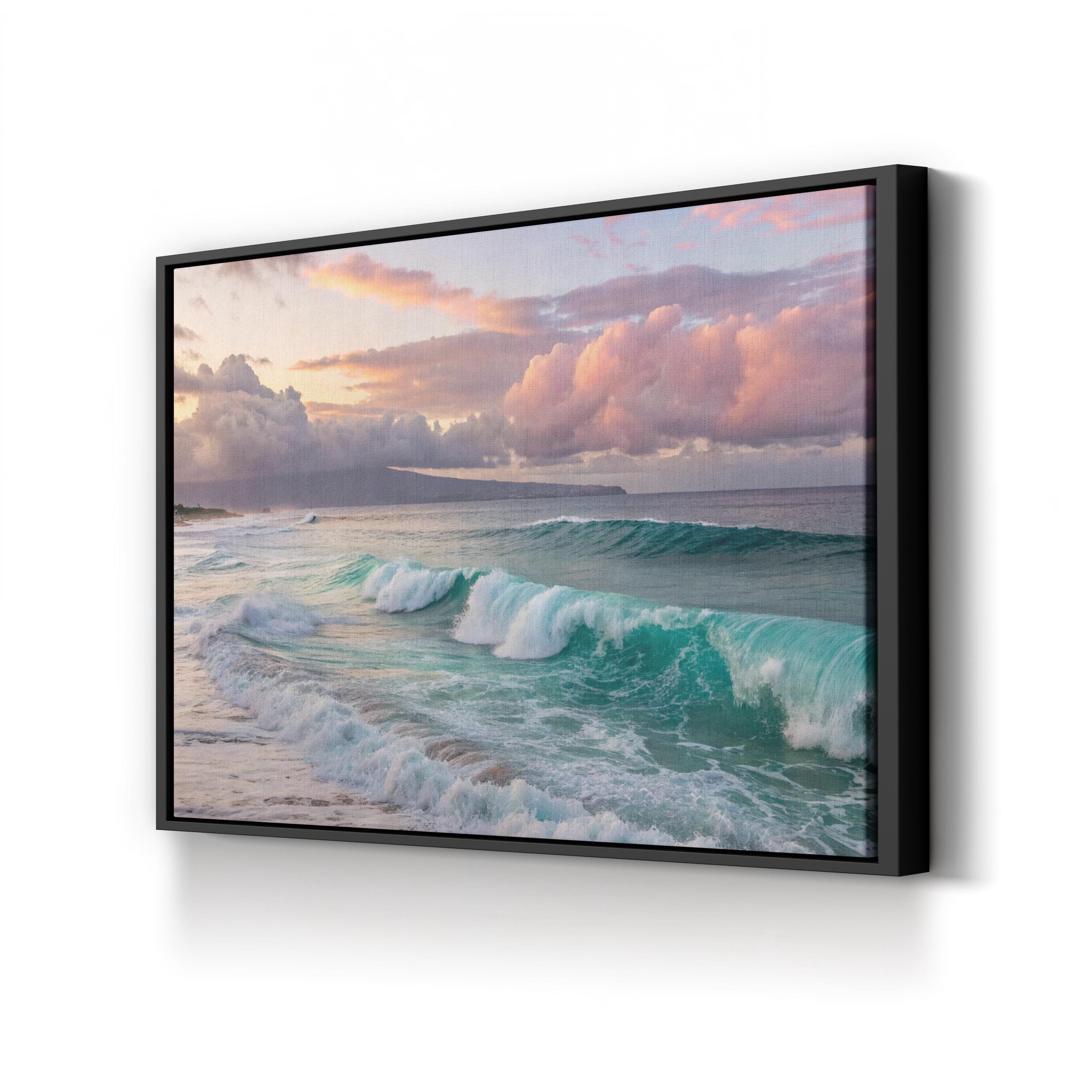 Sunset Beach Canvas Wall Art — Coastal Ocean Landscape Print