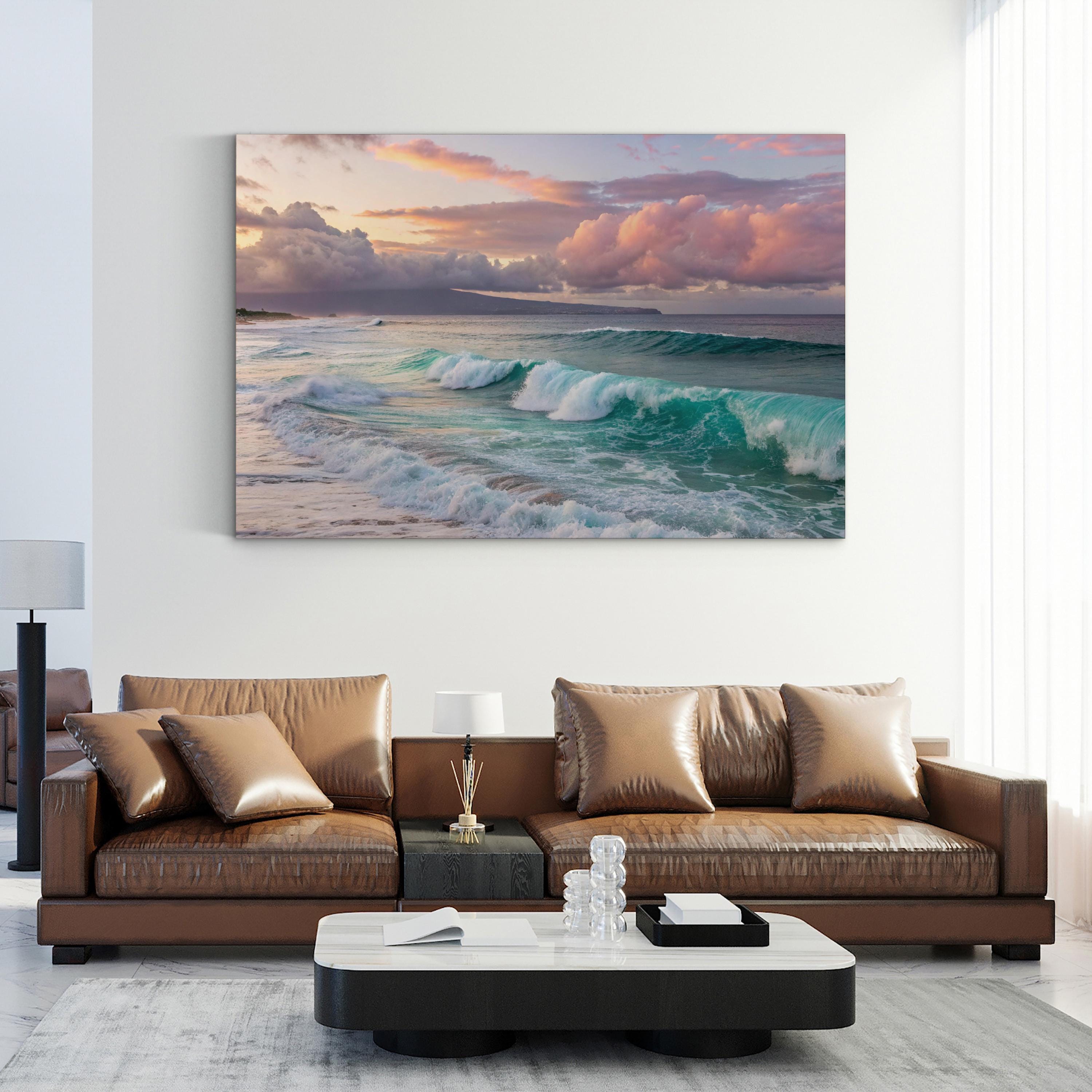 Sunset Beach Canvas Wall Art — Coastal Ocean Landscape Print