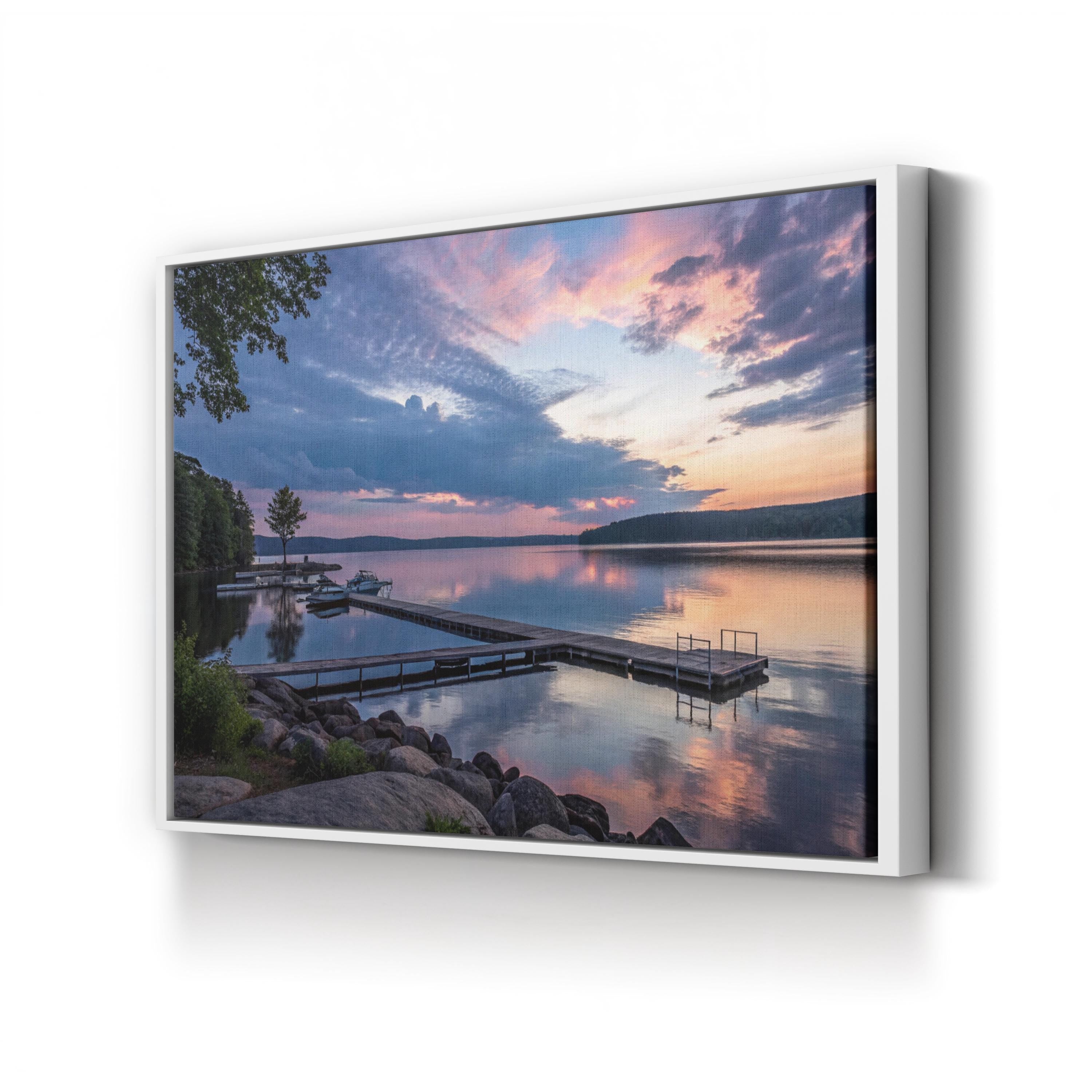 Tranquil Lake Sunset Canvas Wall Art — Peaceful Lakeside Reflection Print